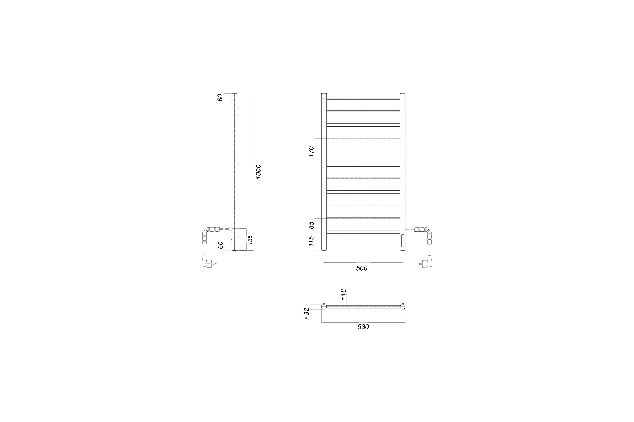 Электрический полотенцесушитель Domoterm Медея хром, П10 500x1000 EK R