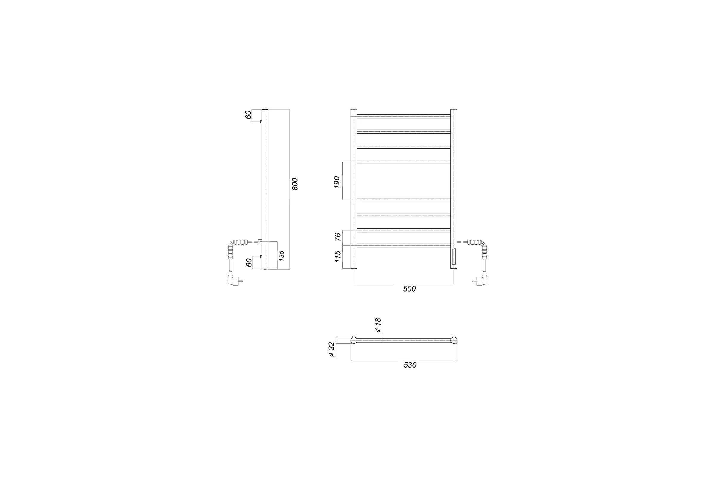 Электрический полотенцесушитель Domoterm Медея хром, П8 500x800 EK R