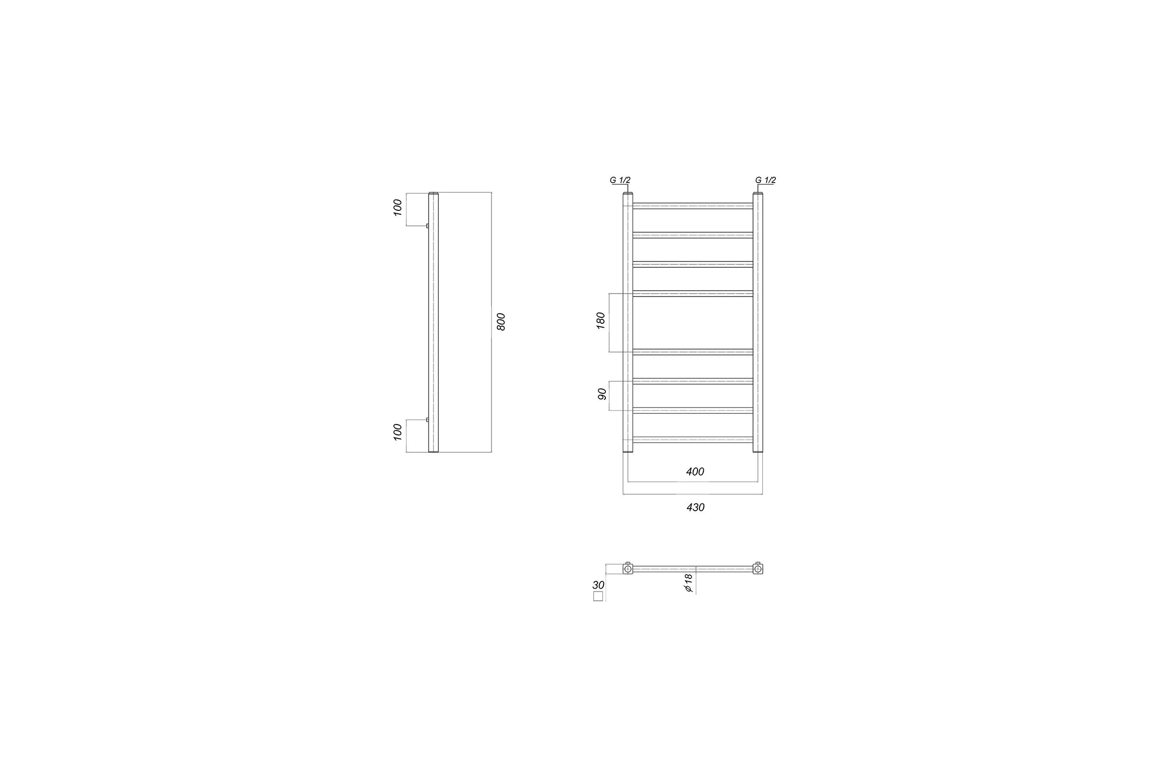 Водяной полотенцесушитель Domoterm Куба П8 400x800, xром