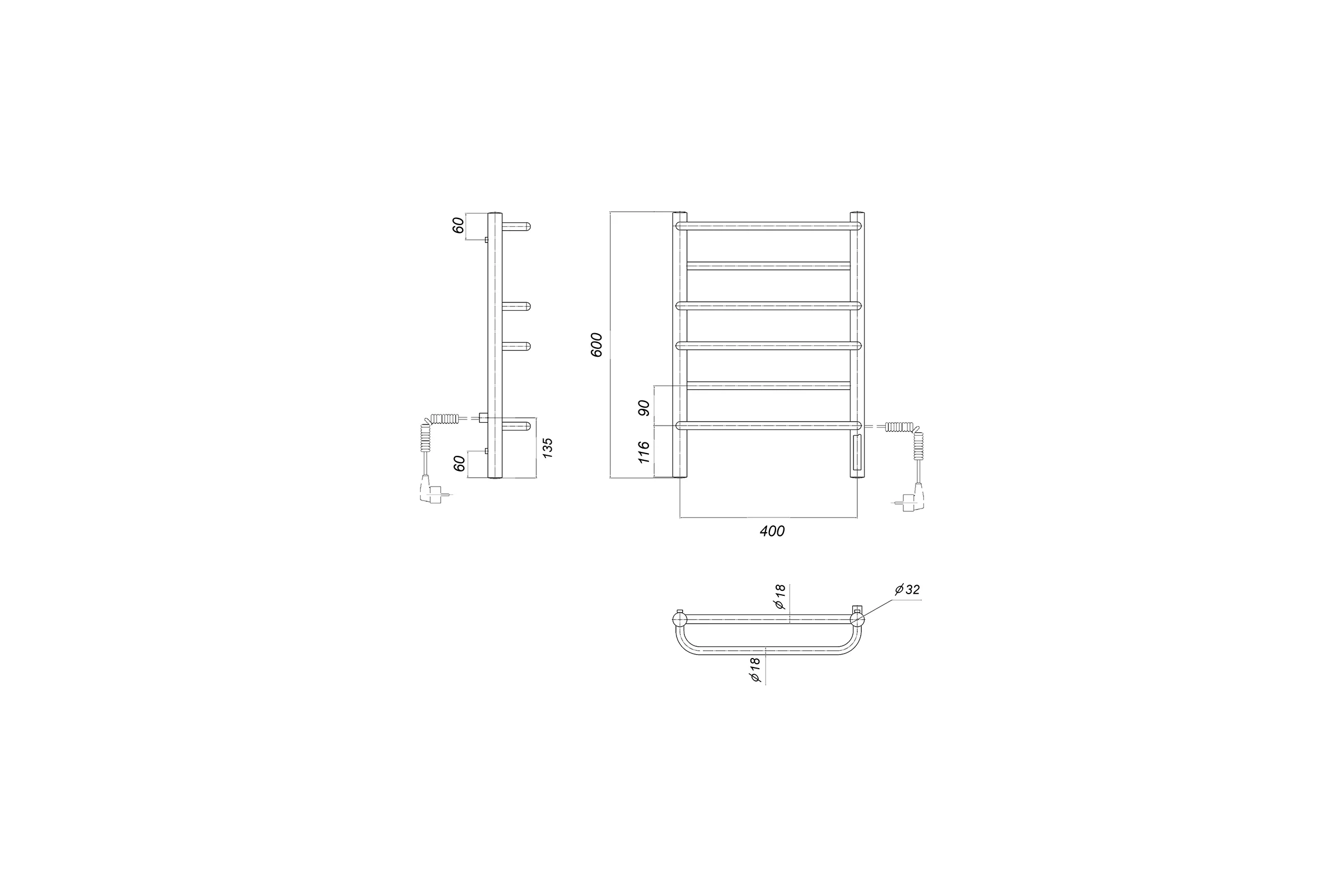 Электрический полотенцесушитель Domoterm Орфей хром, П6 400x600 EK R