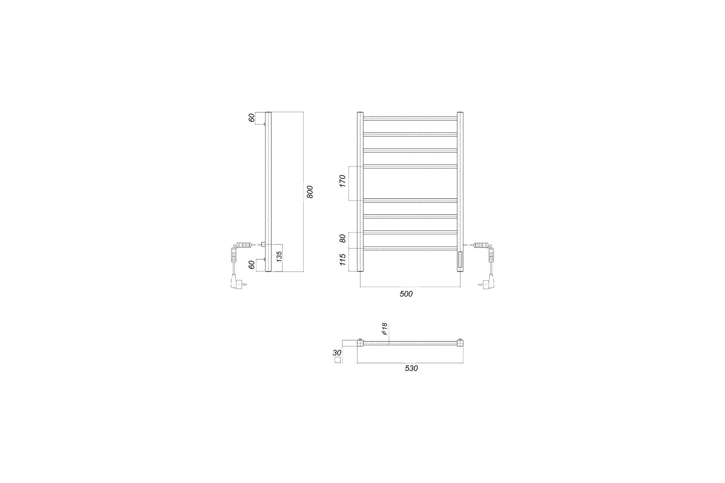 Электрический полотенцесушитель Domoterm Куба хром, П8 500x800 EK R