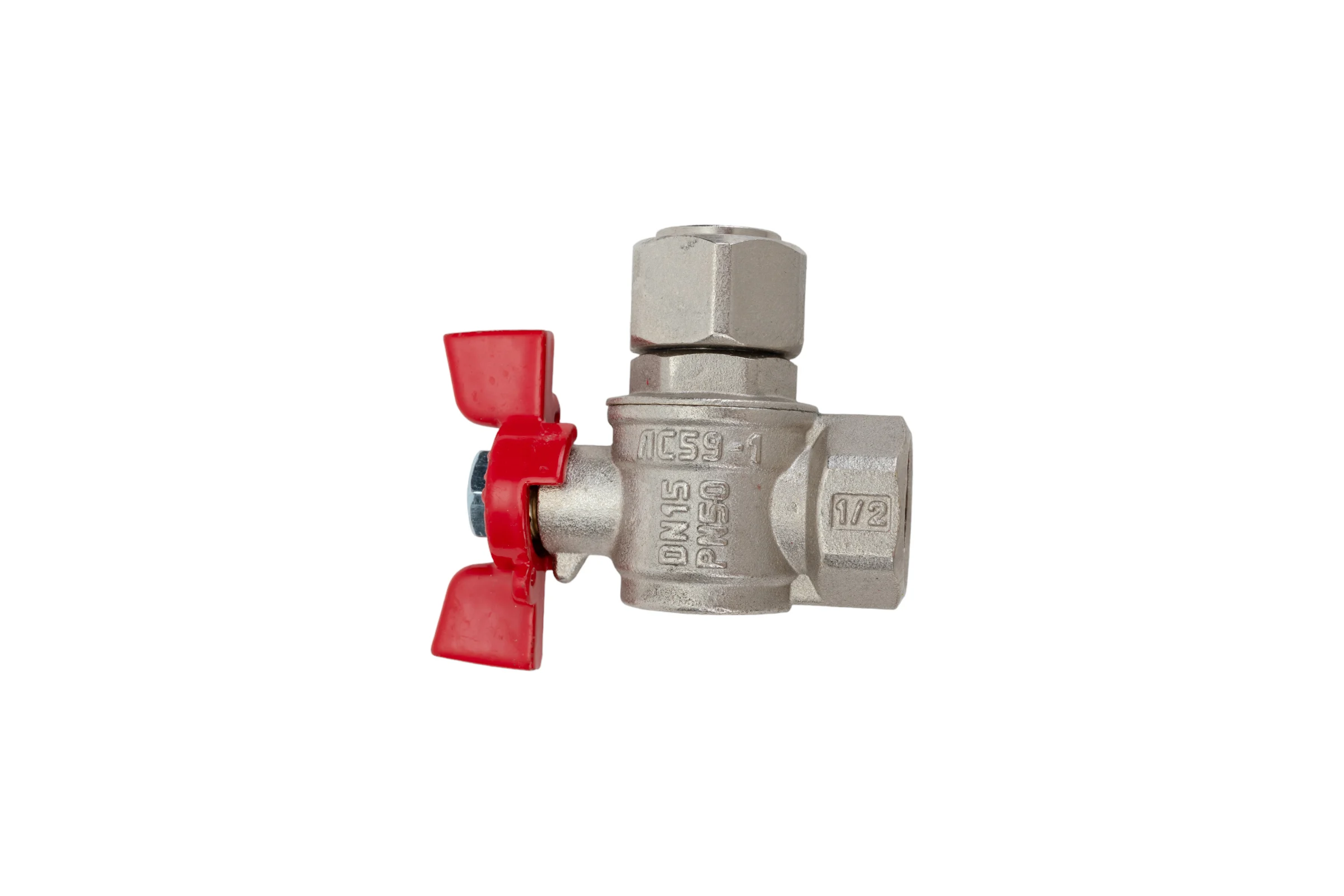 Шаровой кран VALFEX PREMIUM для воды, угловой, с накидной гайкой, 1/2" ВР/ВР, бабочка VF.266.NB1.012.PREMIUM