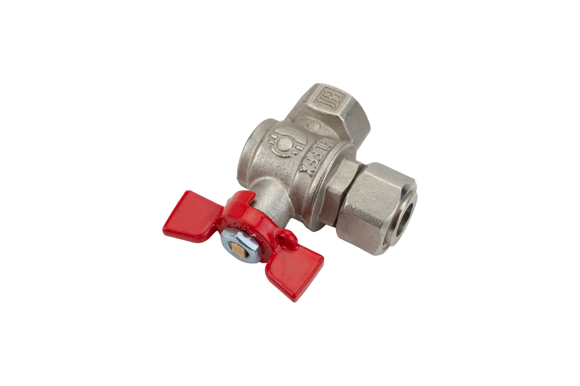 Шаровой кран VALFEX PREMIUM для воды, угловой, с накидной гайкой, 1/2" ВР/ВР, бабочка VF.266.NB1.012.PREMIUM