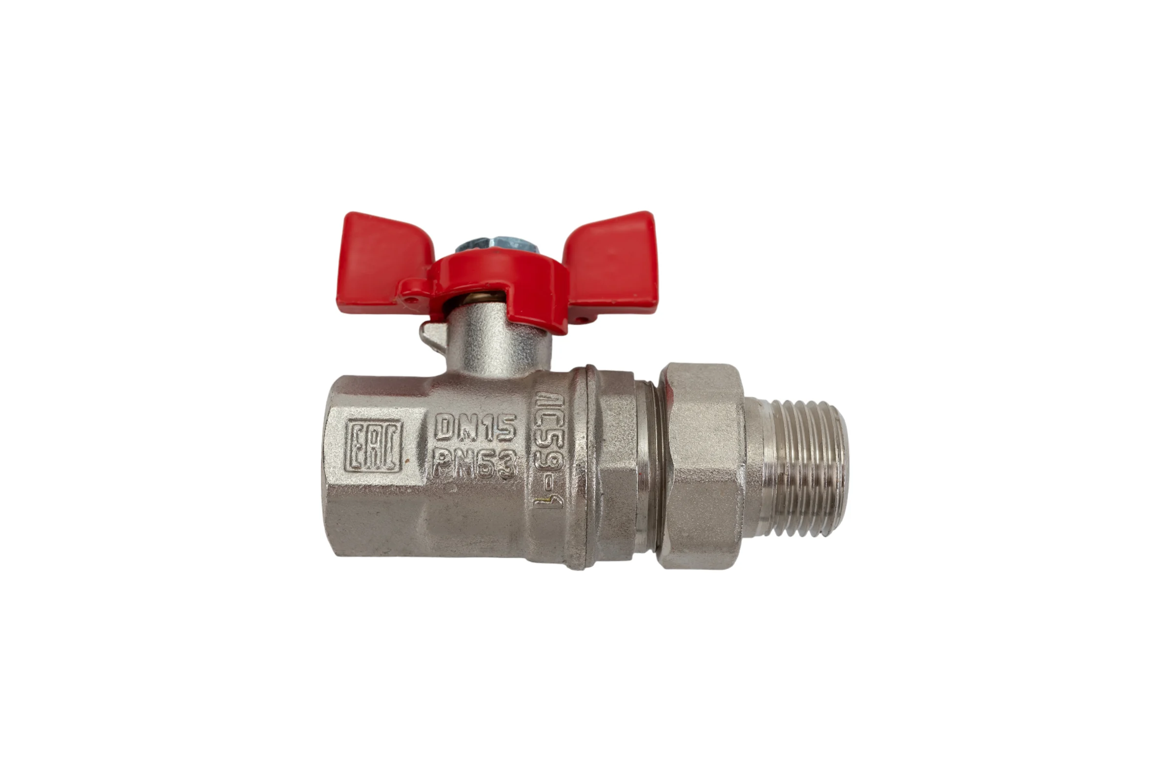 Шаровой кран VALFEX PREMIUM для воды, с американкой, 1/2" ВР/НР, бабочка VF.227.NB1.012.PREMIUM