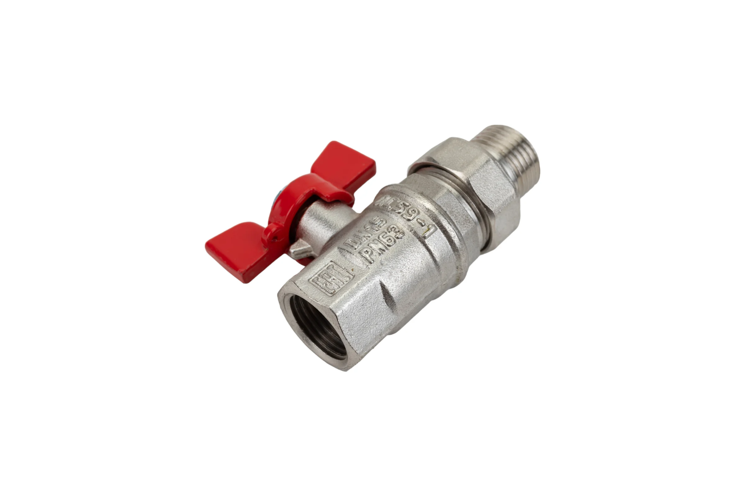 Шаровой кран VALFEX PREMIUM для воды, с американкой, 1/2" ВР/НР, бабочка VF.227.NB1.012.PREMIUM