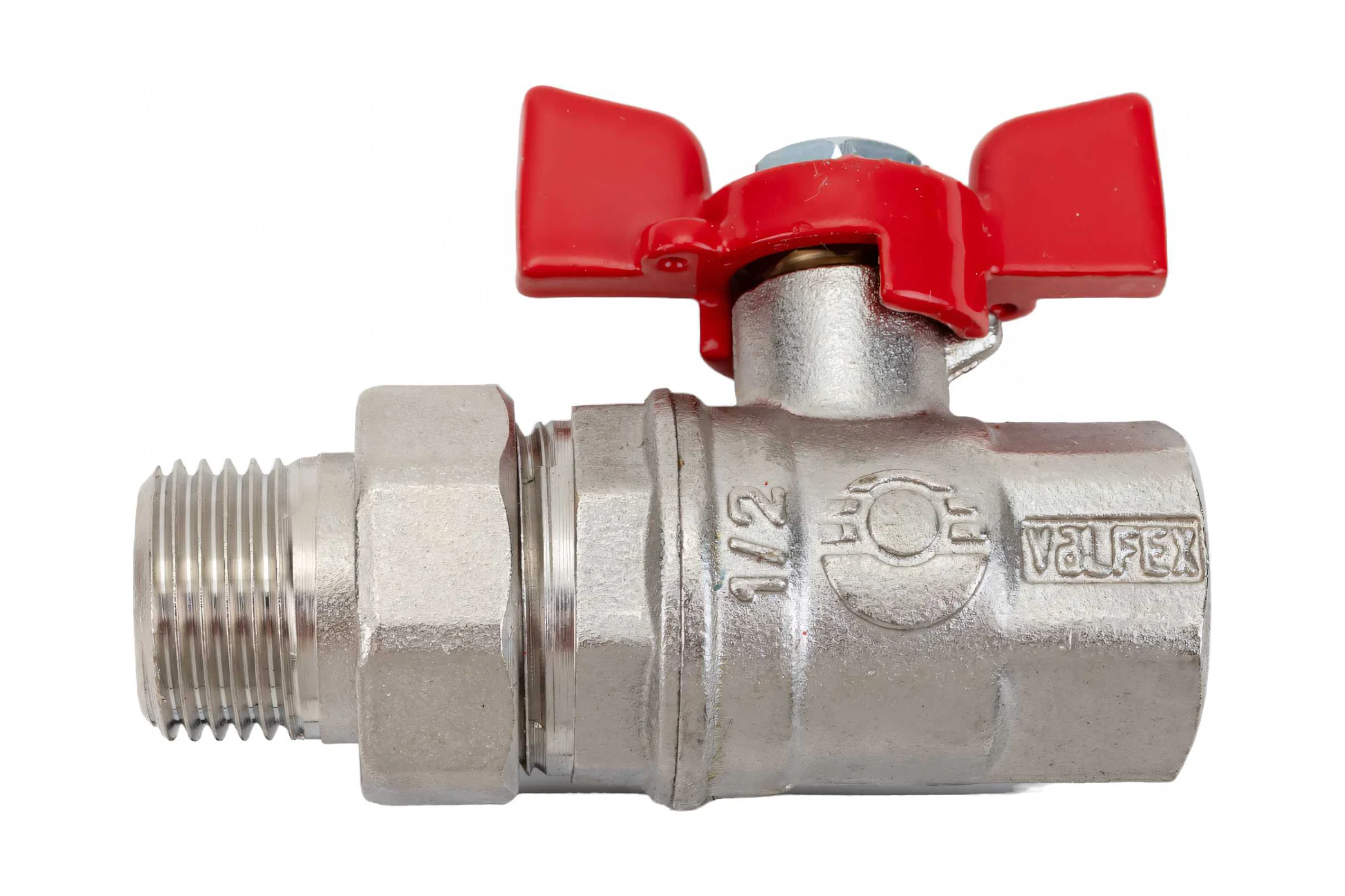 Шаровой кран VALFEX PREMIUM для воды, с американкой, 1/2" ВР/НР, бабочка VF.227.NB1.012.PREMIUM