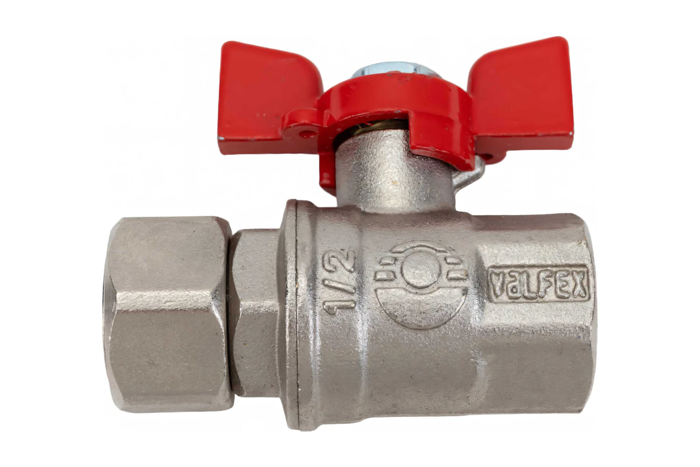 Шаровой кран VALFEX PREMIUM для воды, с накидной гайкой, 1/2" ВР/ВР, бабочка VF.241.NB1.012.PREMIUM
