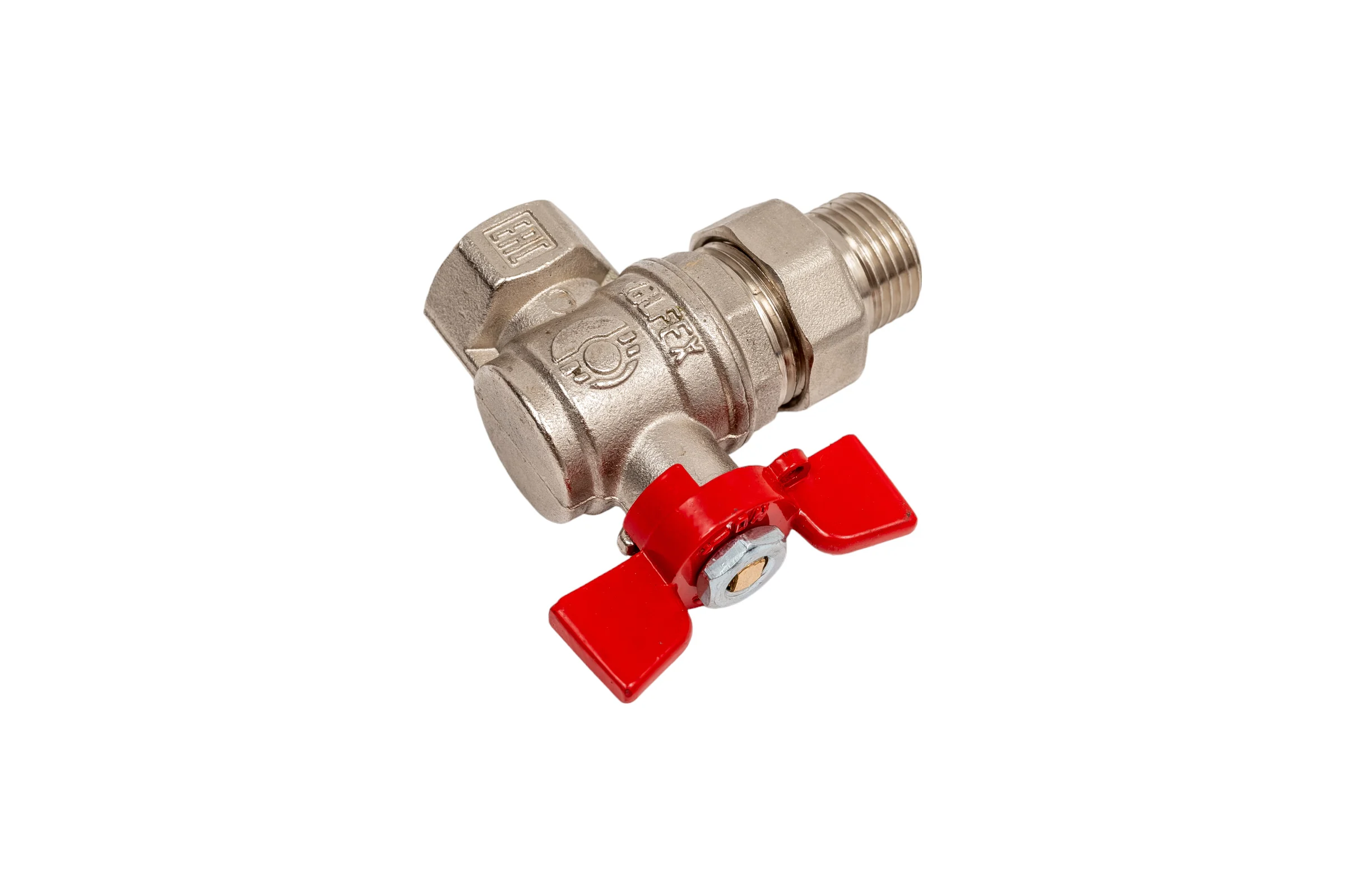 Шаровой кран VALFEX PREMIUM для воды, угловой, с американкой, 1/2" ВР/НР, бабочка VF.269.NB1.012.PREMIUM