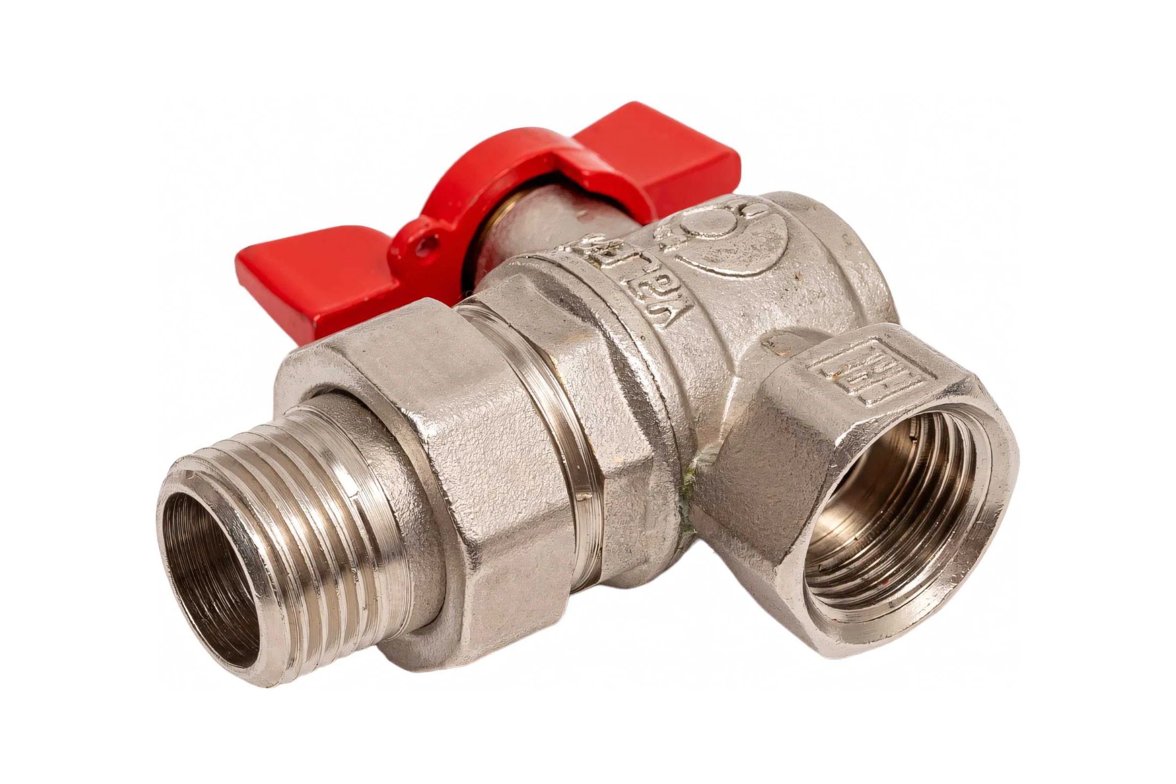 Шаровой кран VALFEX PREMIUM для воды, угловой, с американкой, 1/2" ВР/НР, бабочка VF.269.NB1.012.PREMIUM