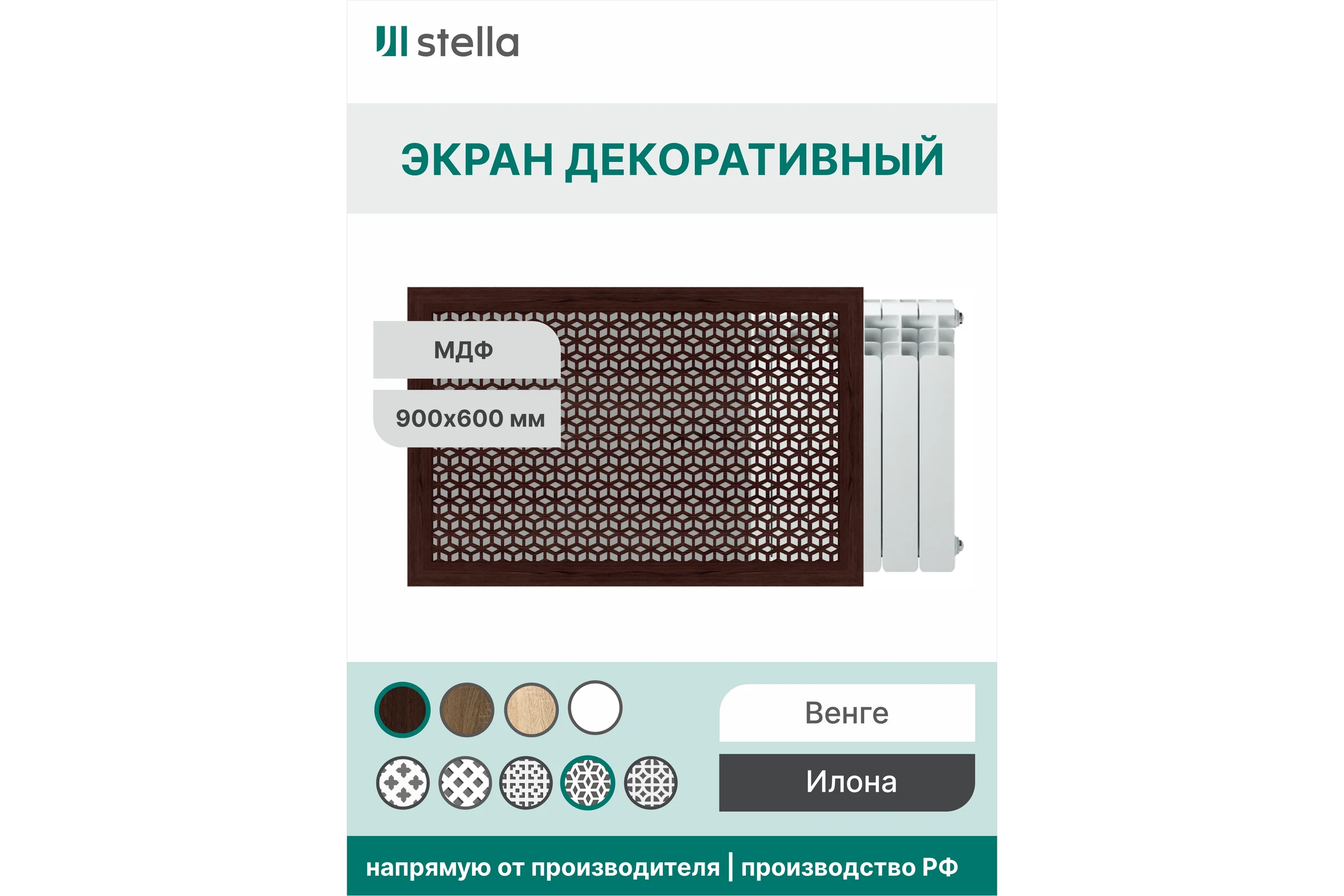 Экран на батарею отопления STELLA МДФ 90x60 см., Илона венге ЦБ-00005422