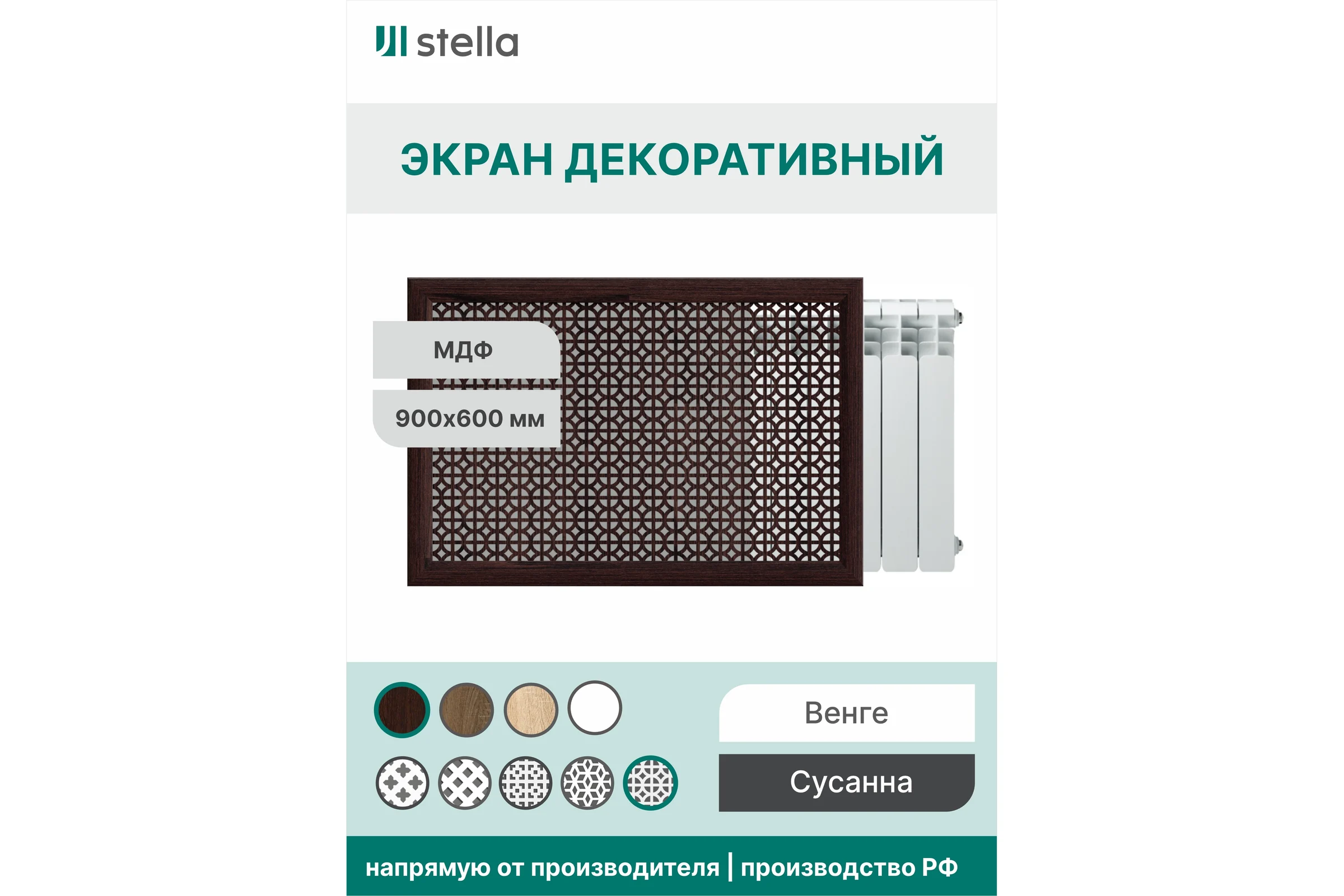 Экран на батарею отопления STELLA МДФ 90x60 см., Сусанна венге ЦБ-00002273