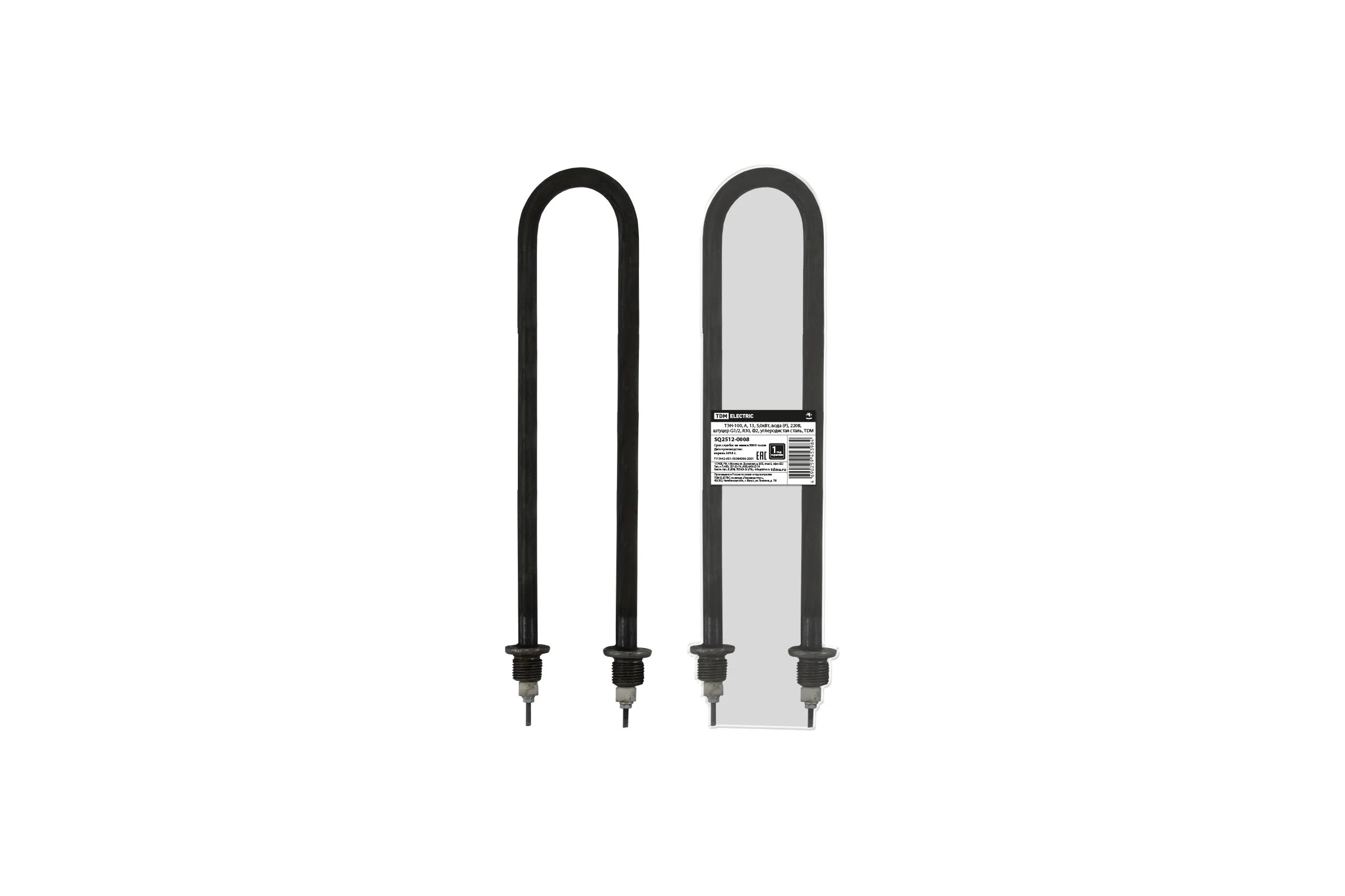 ТЭН-100 TDM ELECTRIC А, 13, 5.0кВт, вода Р, 220В, штуцер G1/2, R30, Ф2, углеродистая сталь SQ2512-0008