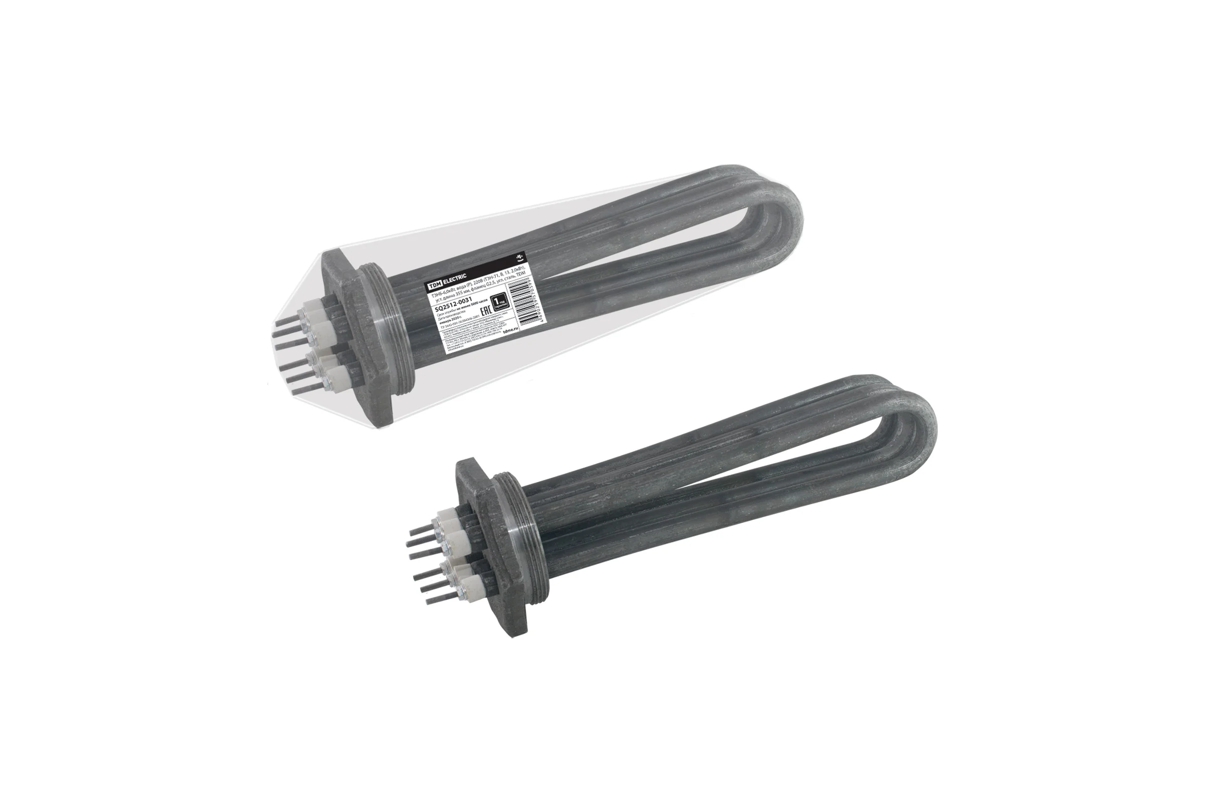 ТЭНБ TDM ELECTRIC 6.0 кВт, вода P, 220В ТЭН-71, В, 13, 2.0 кВт, уст.длина 355 мм, фланец G2,5, угл. сталь SQ2512-0031