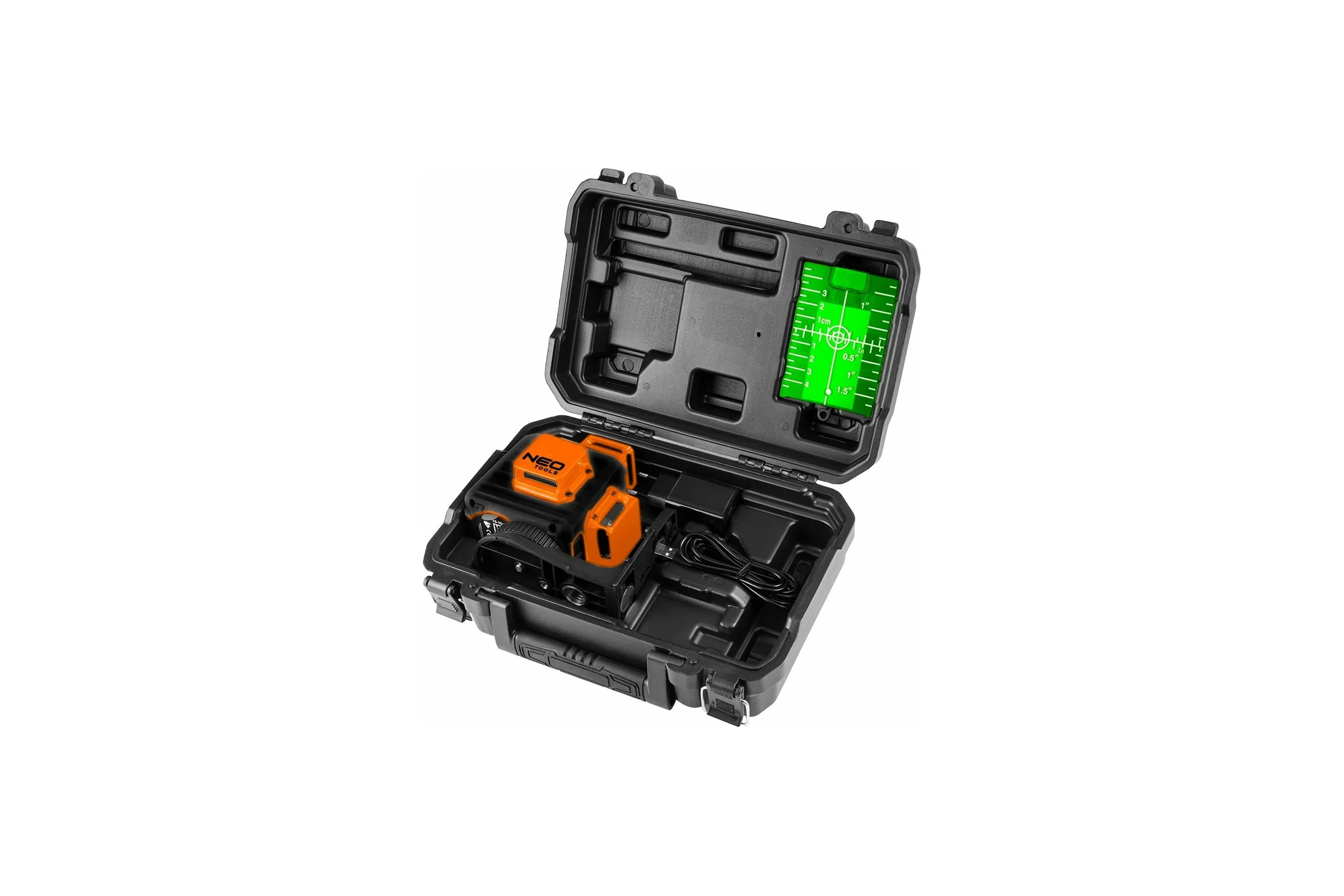 Лазерный уровень 3D NEO Tools, 20 м, зеленый, самовыравнивание 4, магнитный держатель, кейс 75-109