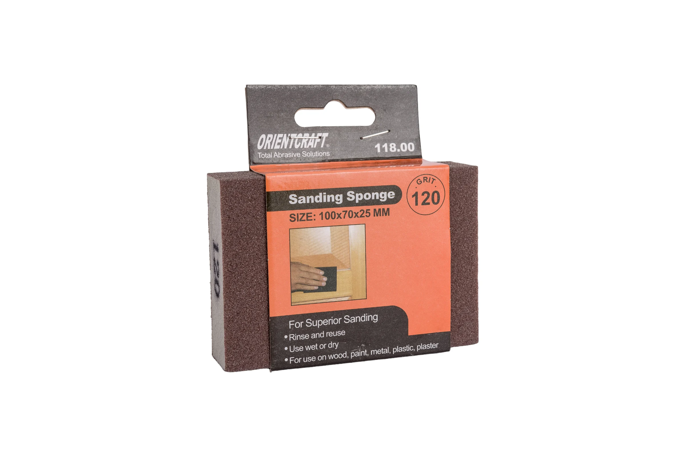 Губка шлифовальная 100x70x25 мм, P120, 1 шт Orientcraft SS1007025120