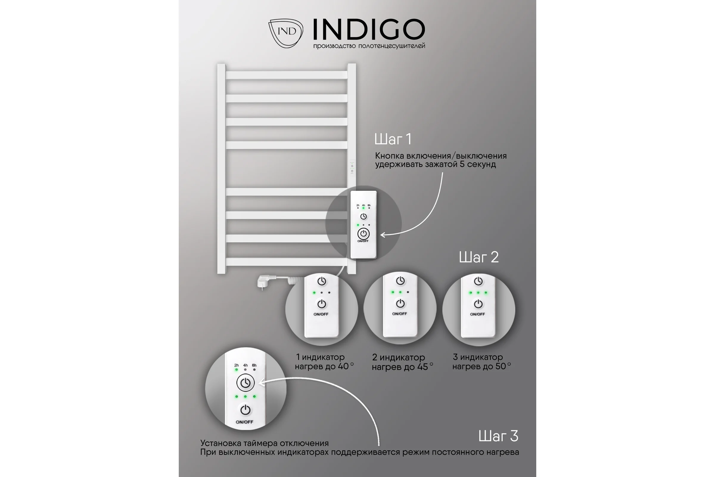 Полотенцесушитель INDIGO Oktava Slim 3 electro 80/50 таймер, скрытый монтаж, универсальное подключение R/L LСLOKS3E80-50WMRt