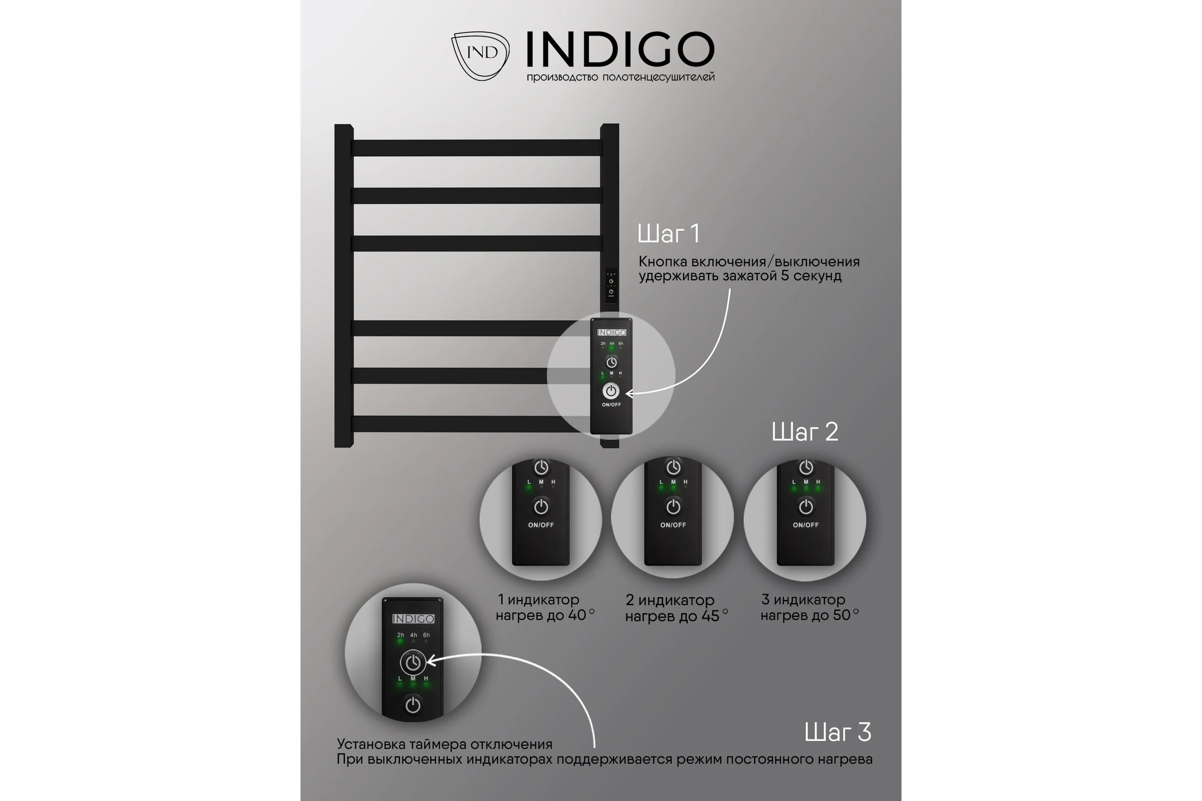 Полотенцесушитель INDIGO Oktava Slim 3 (electro) 60/50 таймер, скрытый монтаж, универсальное подключение R/L LСLOKS3E60-50BRRt