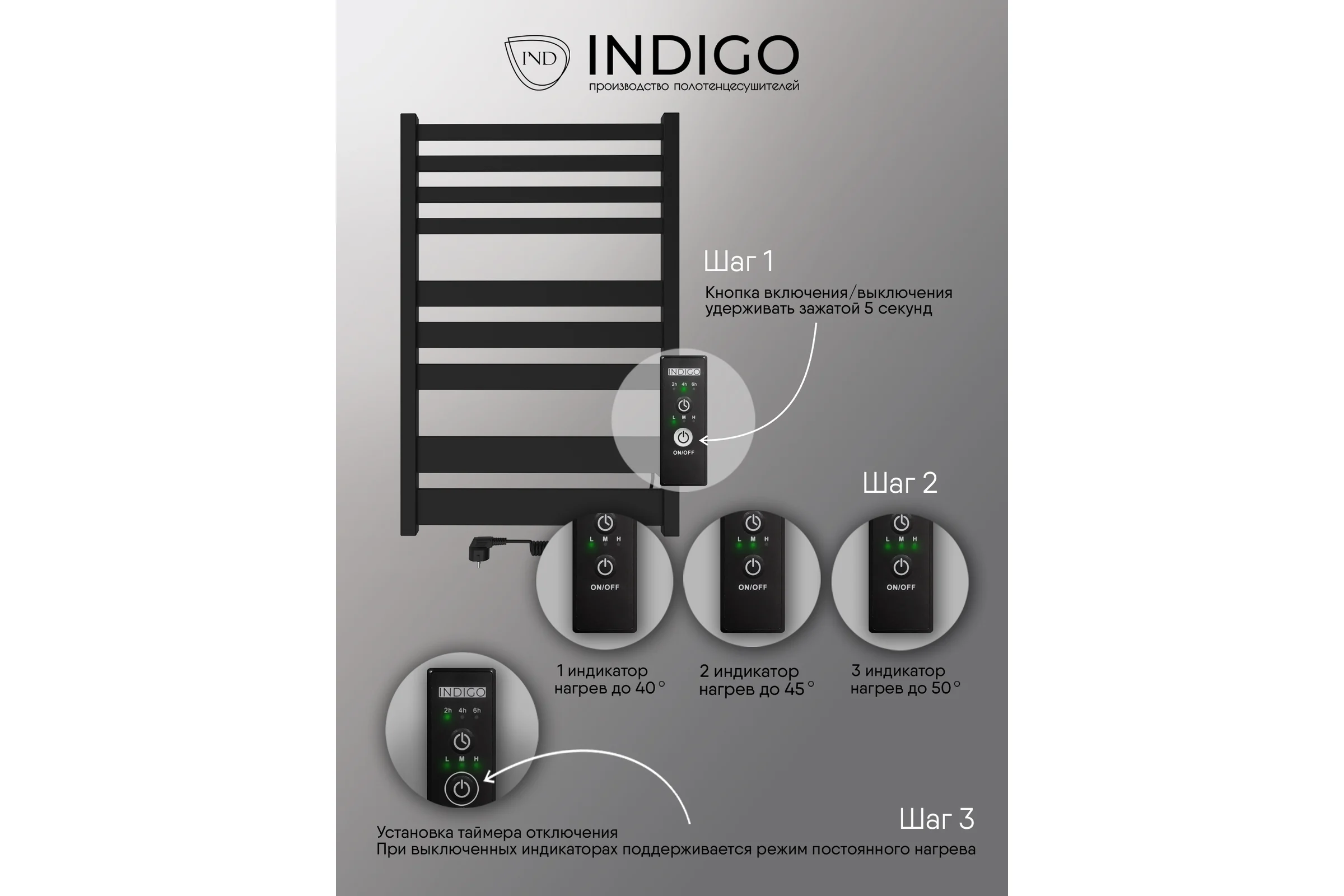 Полотенцесушитель INDIGO Atlas (electro) 80/50 таймер, скрытый монтаж, универсальное подключение R/L LСLATE80-50BRRt