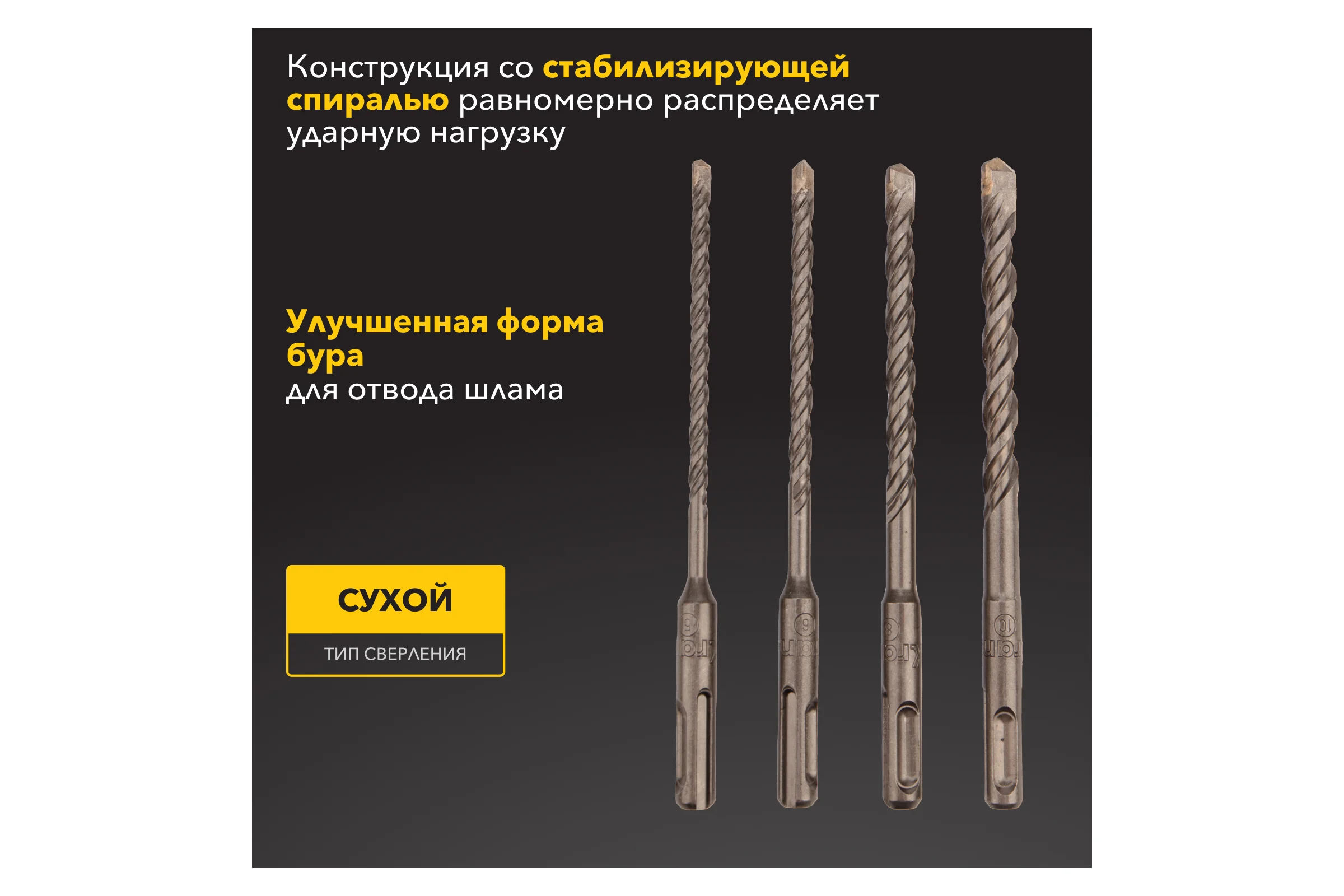 Набор буров по бетону KRANZ 5-6-8-10x160x100 мм, хвостовик SDS-plus, 4 шт. KR-91-0405