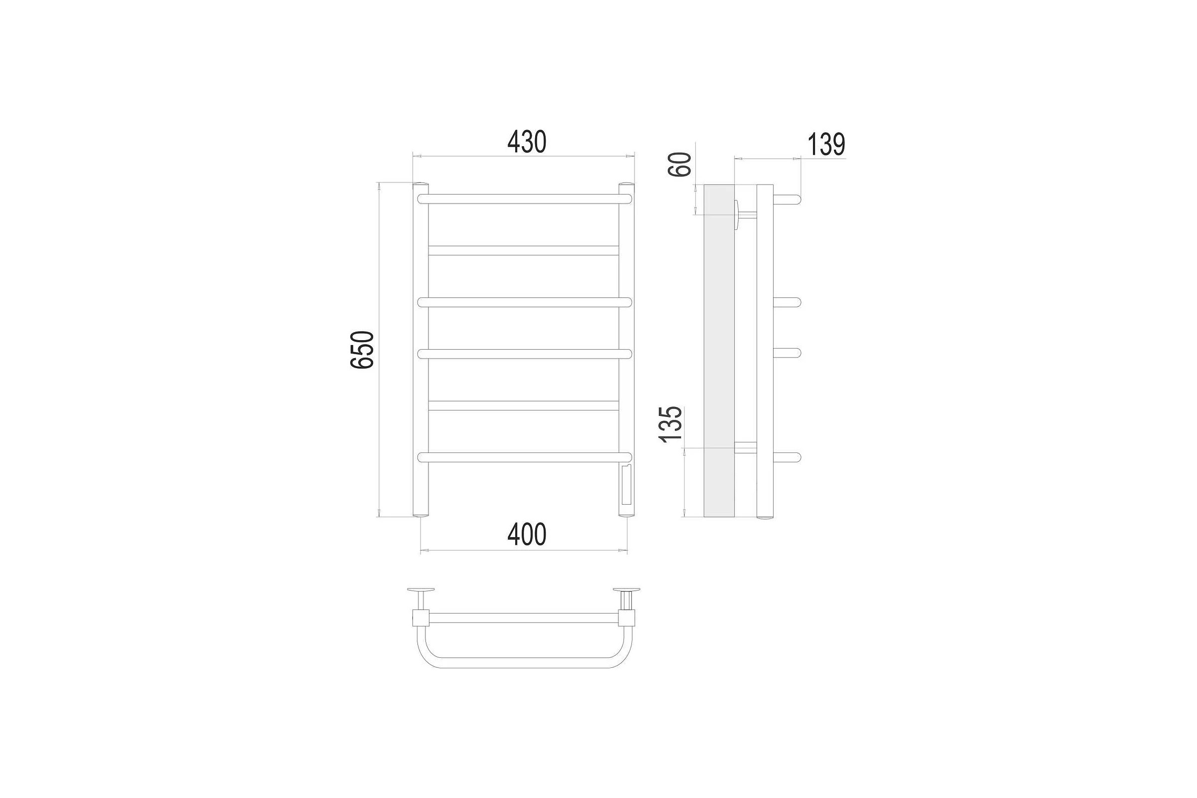 Полотенцесушитель Terminus Евромикс квадро quick touch П6 400x650 4670078531223