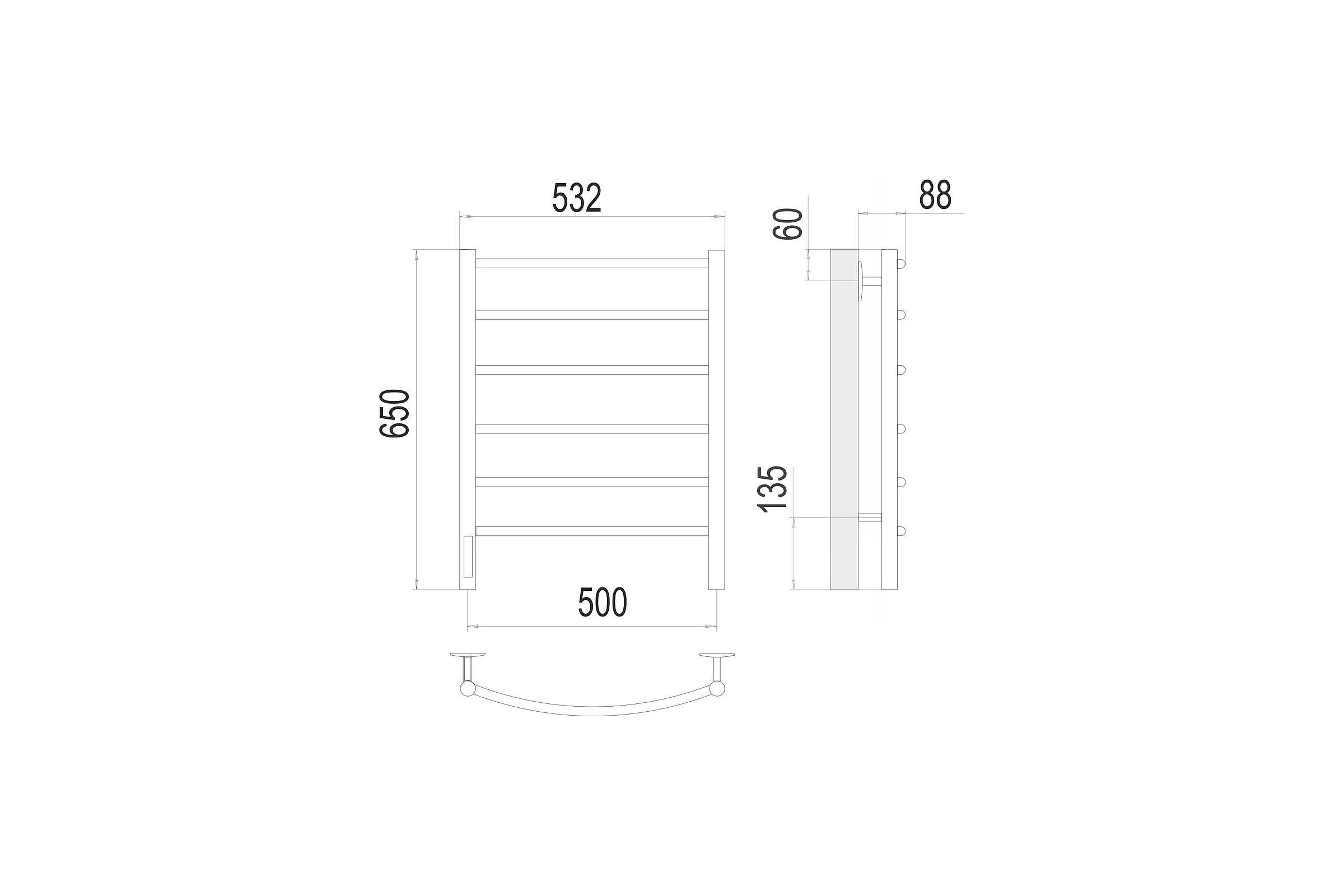 Полотенцесушитель Terminus Классик quick touch П6 500x650 левый 4670078531339