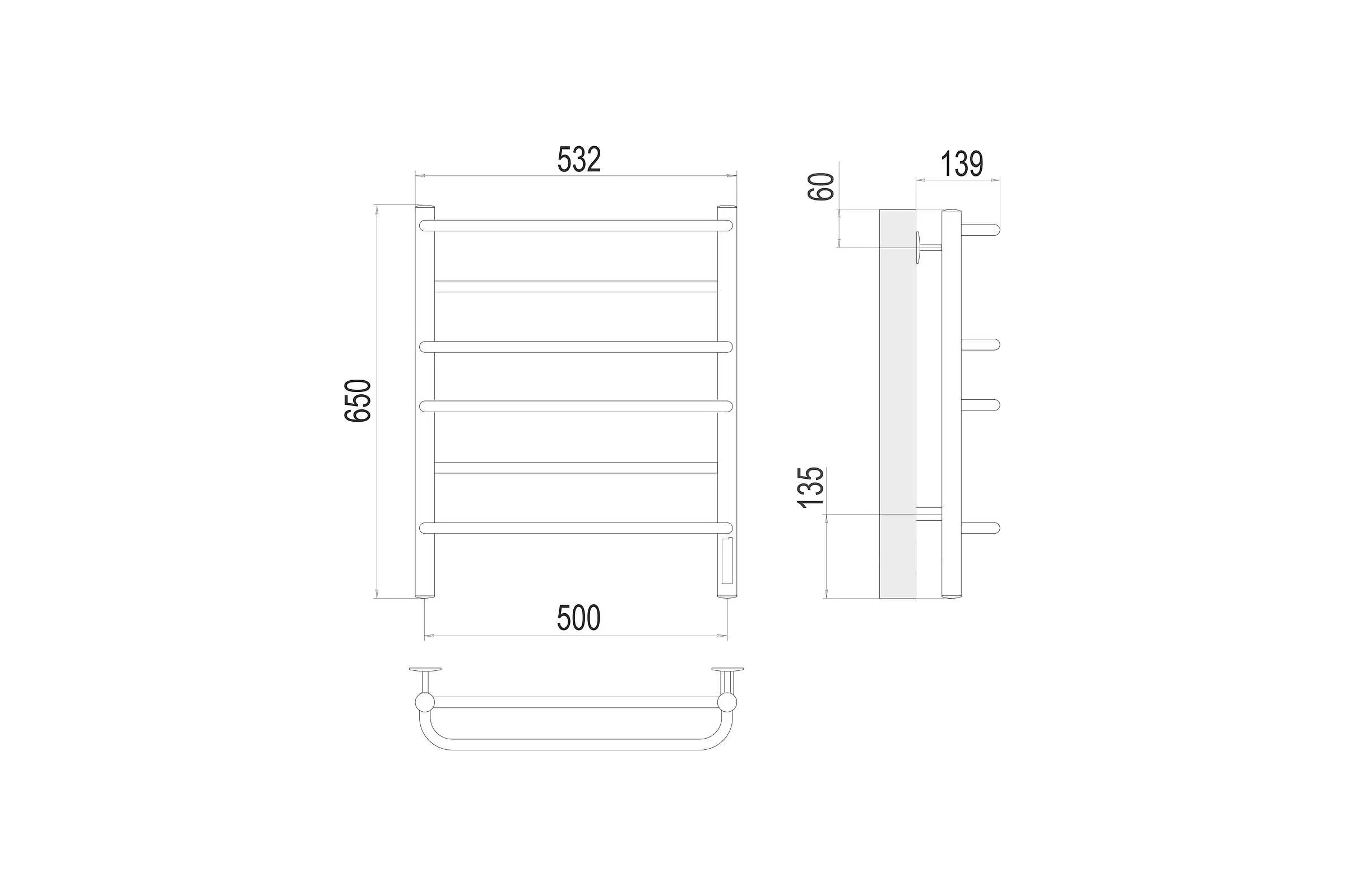 Полотенцесушитель Terminus Евромикс quick touch П6 500x650 4670078531278