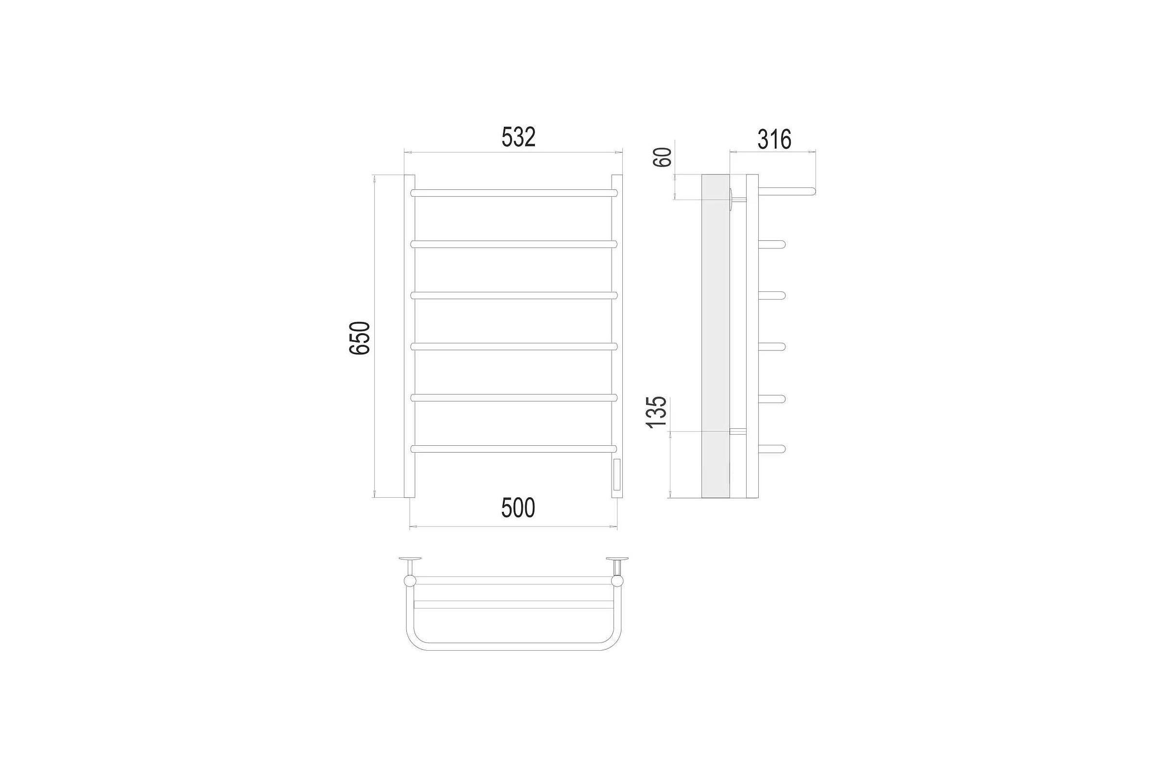 Полотенцесушитель Terminus Полка quick touch П6 500x650 4670078531438