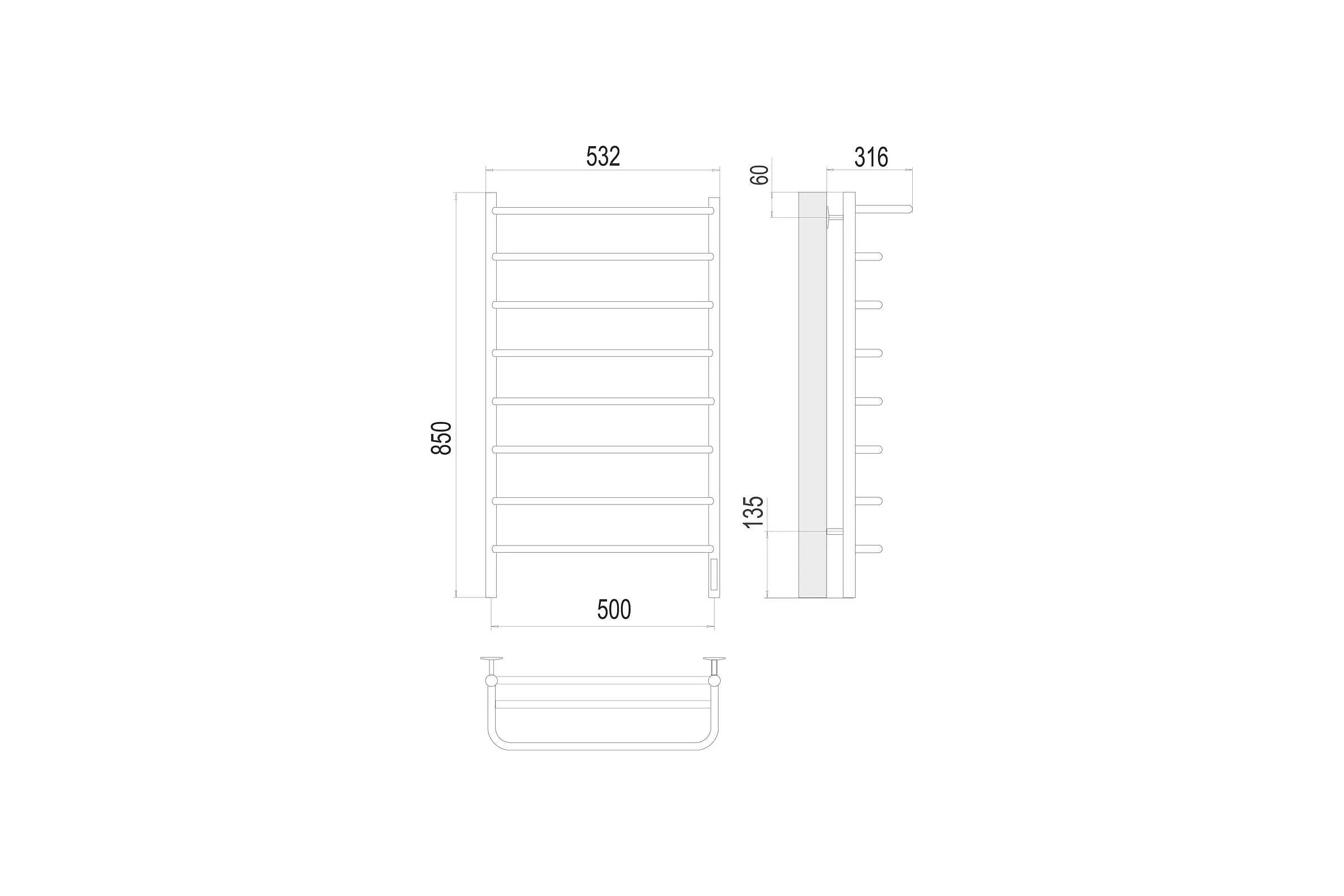 Полотенцесушитель Terminus Полка quick touch П8 500x850 4670078524836