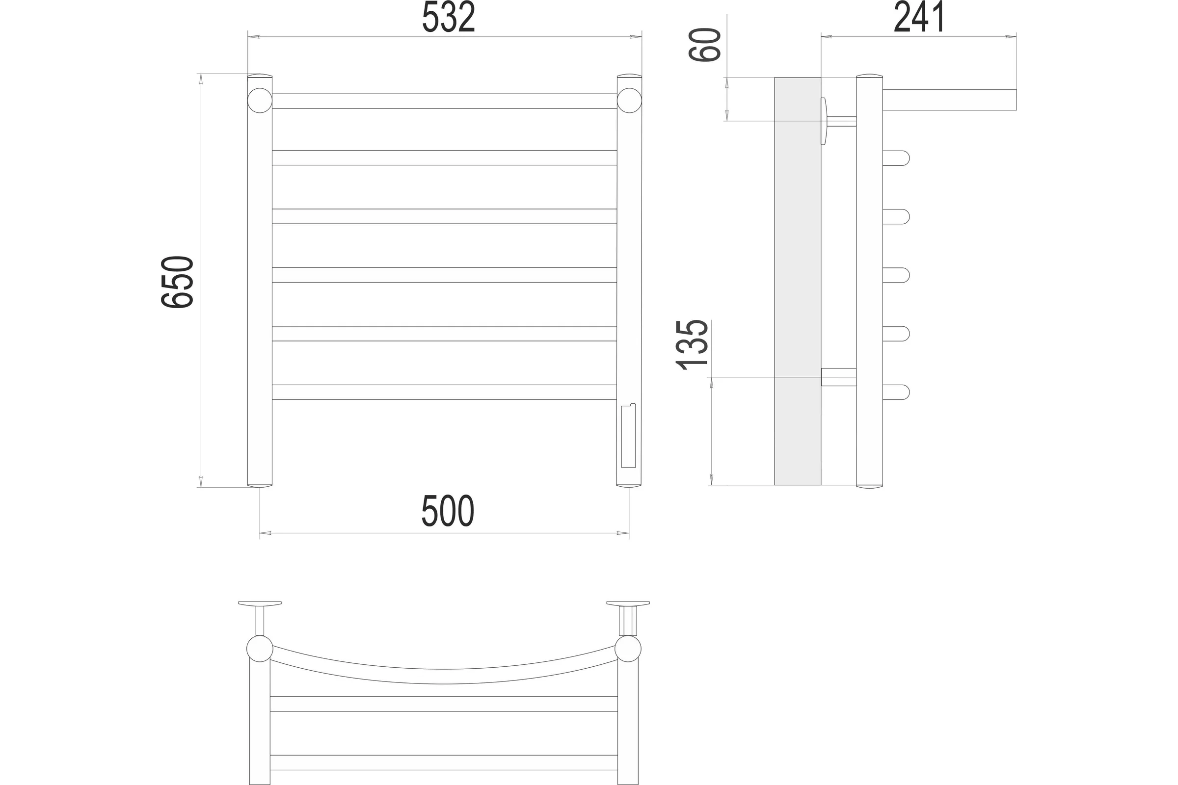 Полотенцесушитель Terminus Классик с полкой quick touch П6 500x650 4670078531391