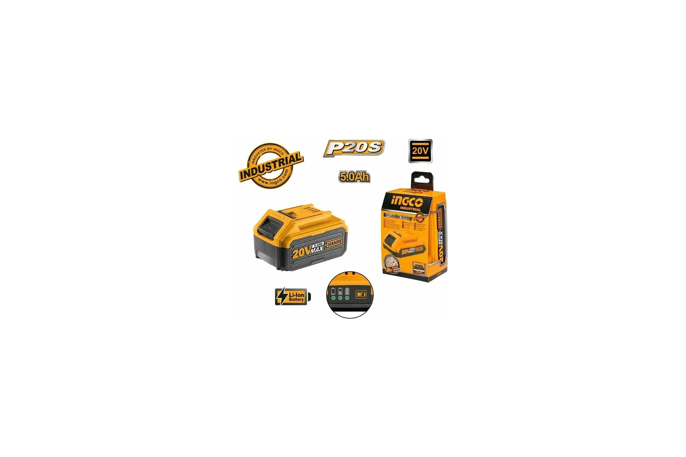 Аккумуляторная батарея 20В/5.0Ач INGCO FBLI2003 INDUSTRIAL