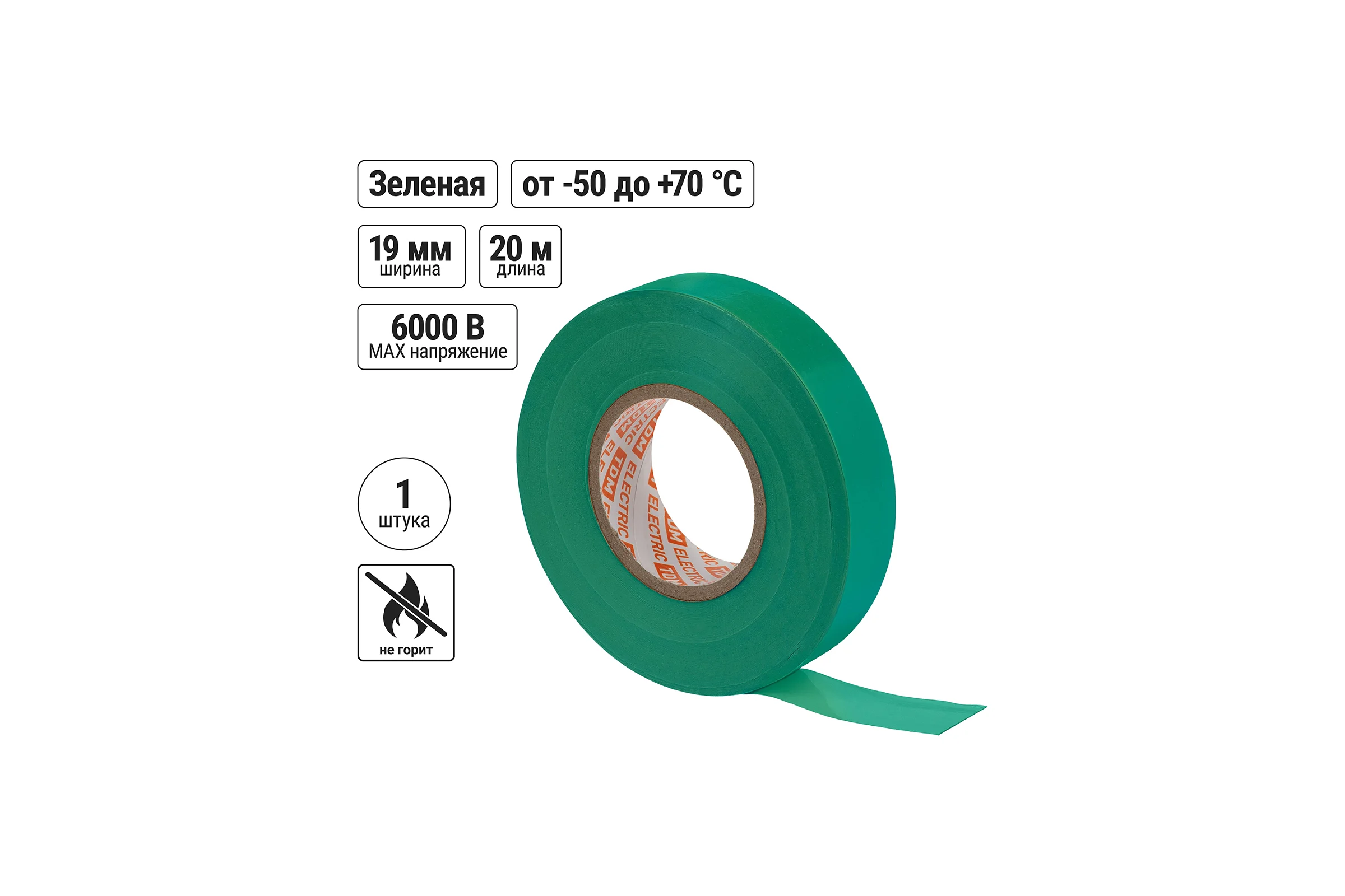 Изолента TDM ELECTRIC ПВХ, профессиональная, 0,18x19 мм, зеленая, 20 м SQ0526-0064