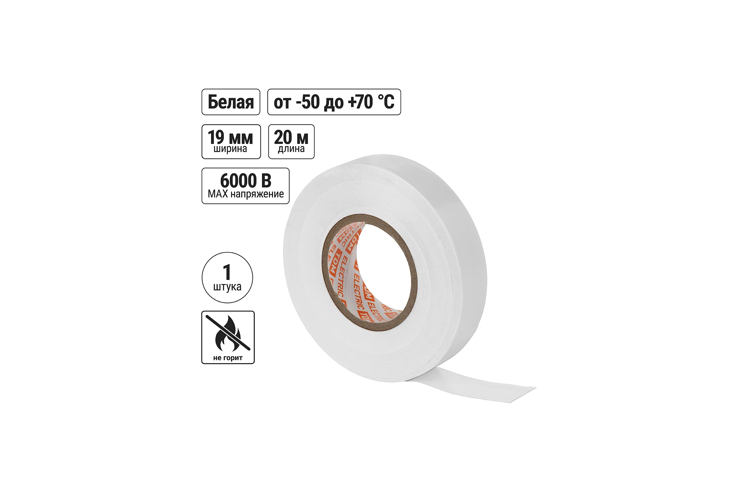 Изолента TDM ELECTRIC ПВХ, профессиональная, 0,18x19 мм, белая, 20 м SQ0526-0061