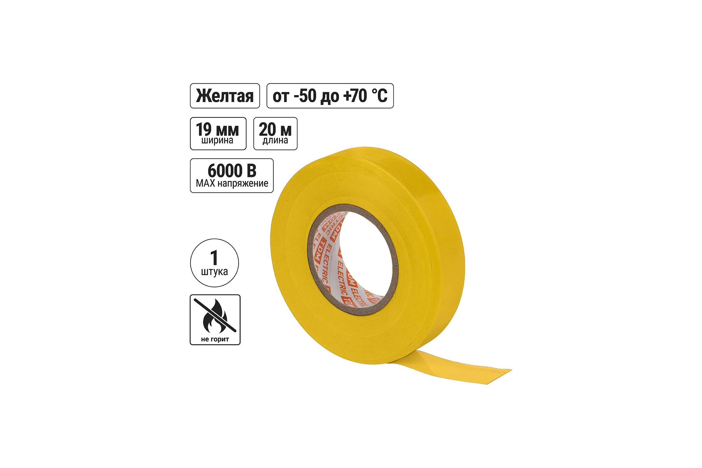 Изолента TDM ELECTRIC ПВХ, профессиональная, 0,18x19 мм, желтая, 20 м SQ0526-0062