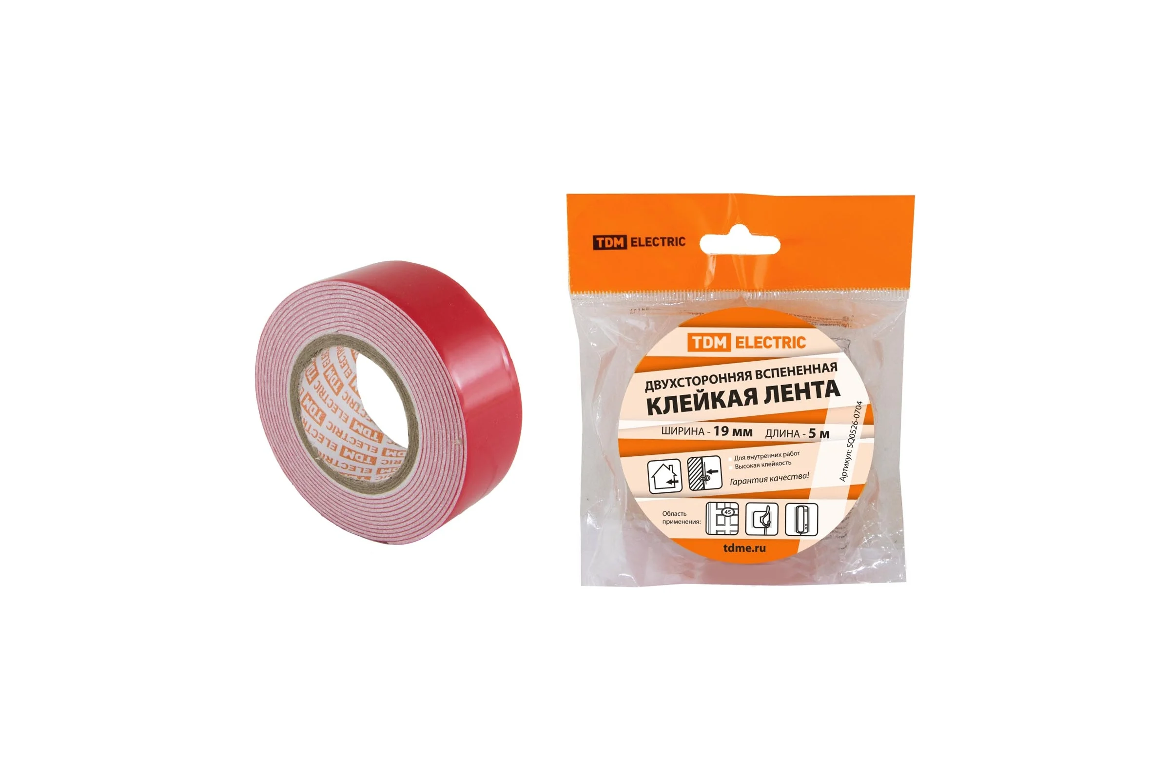 Двухсторонняя вспененная клейкая лента TDM ELECTRIC ширина 19 мм, длина 5 м SQ0526-0704
