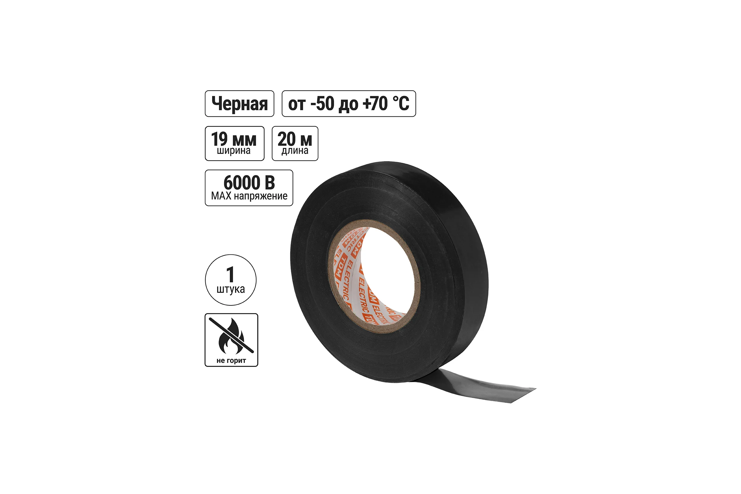Изолента TDM ELECTRIC ПВХ, профессиональная, 0,18x19 мм, черная, 20 м SQ0526-0066