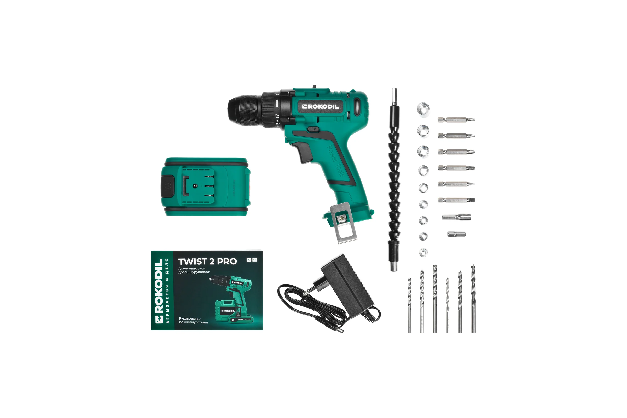 Аккумуляторная дрель-шуруповерт Rokodil Twist 2 Pro, 18В, 48Нм, 2Ач, 1045101