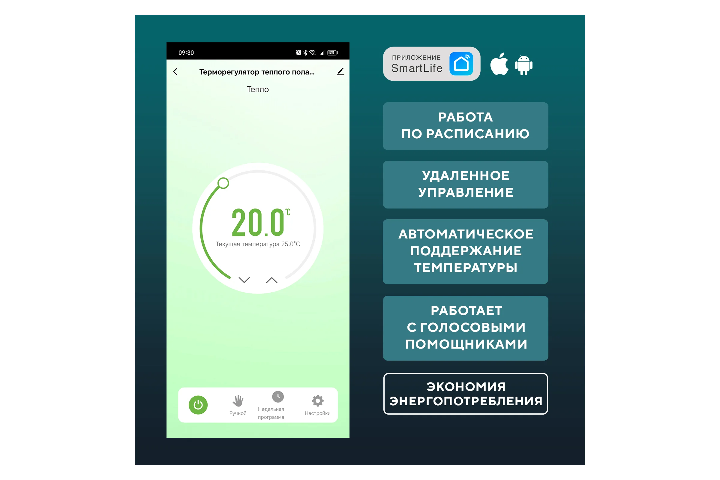 Умный Wi-Fi терморегулятор SECURIC сенсорный SEC-T-101W