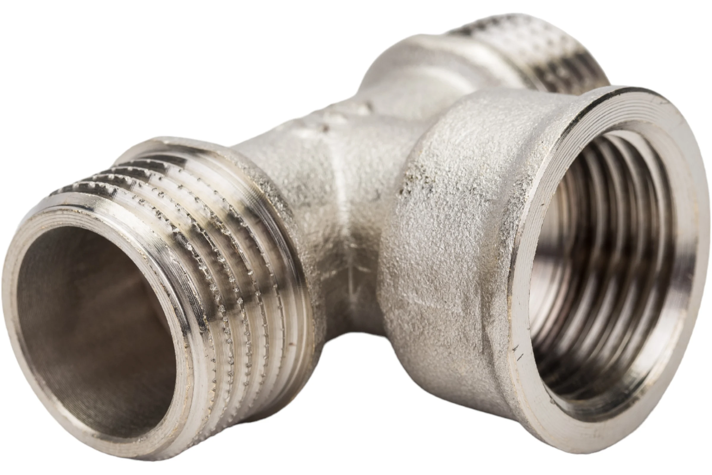 Тройник STI латунный Ду15 (1/2") Н-В-Н никелированный D270-05067