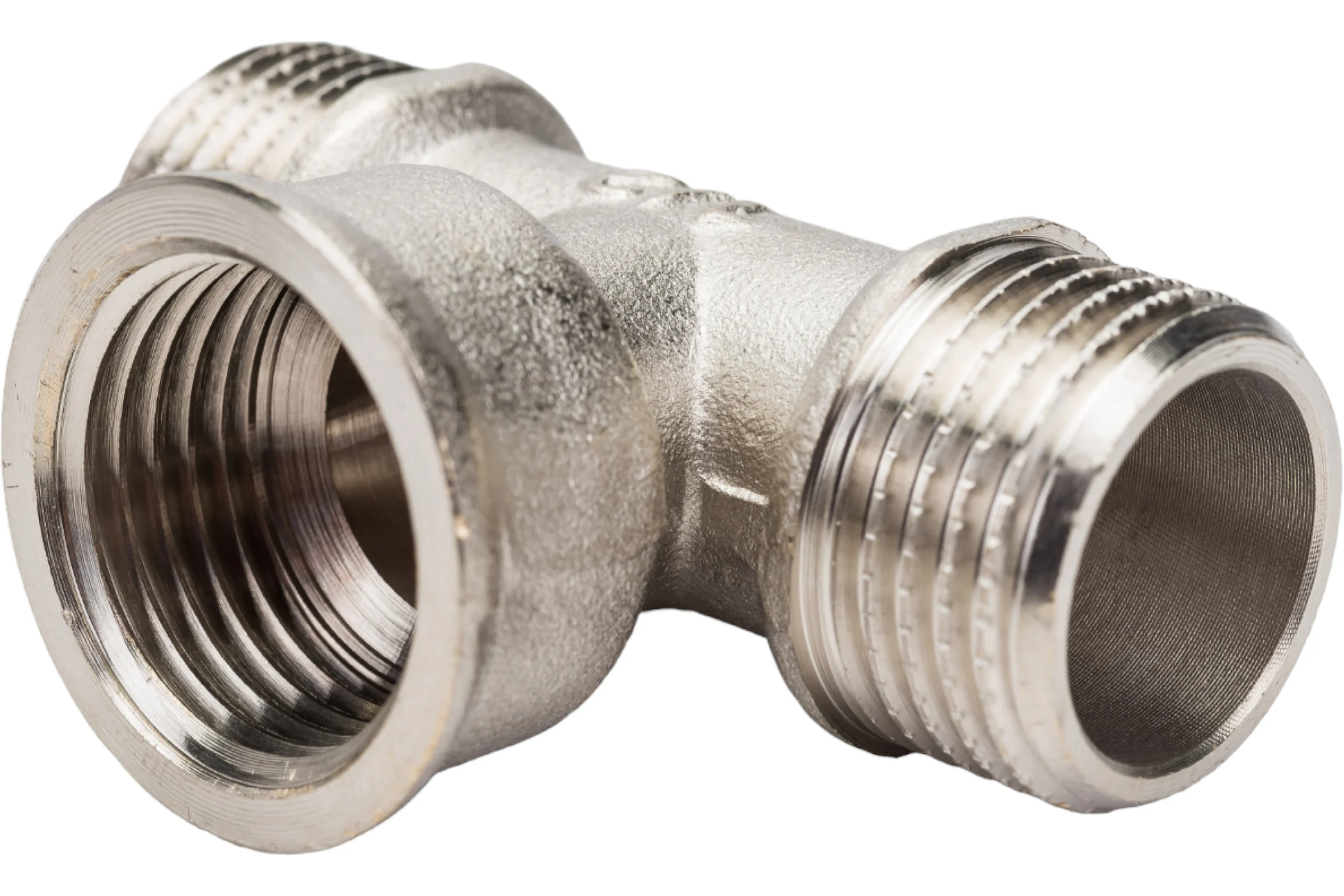 Тройник STI латунный Ду15 (1/2") Н-В-Н никелированный D270-05067