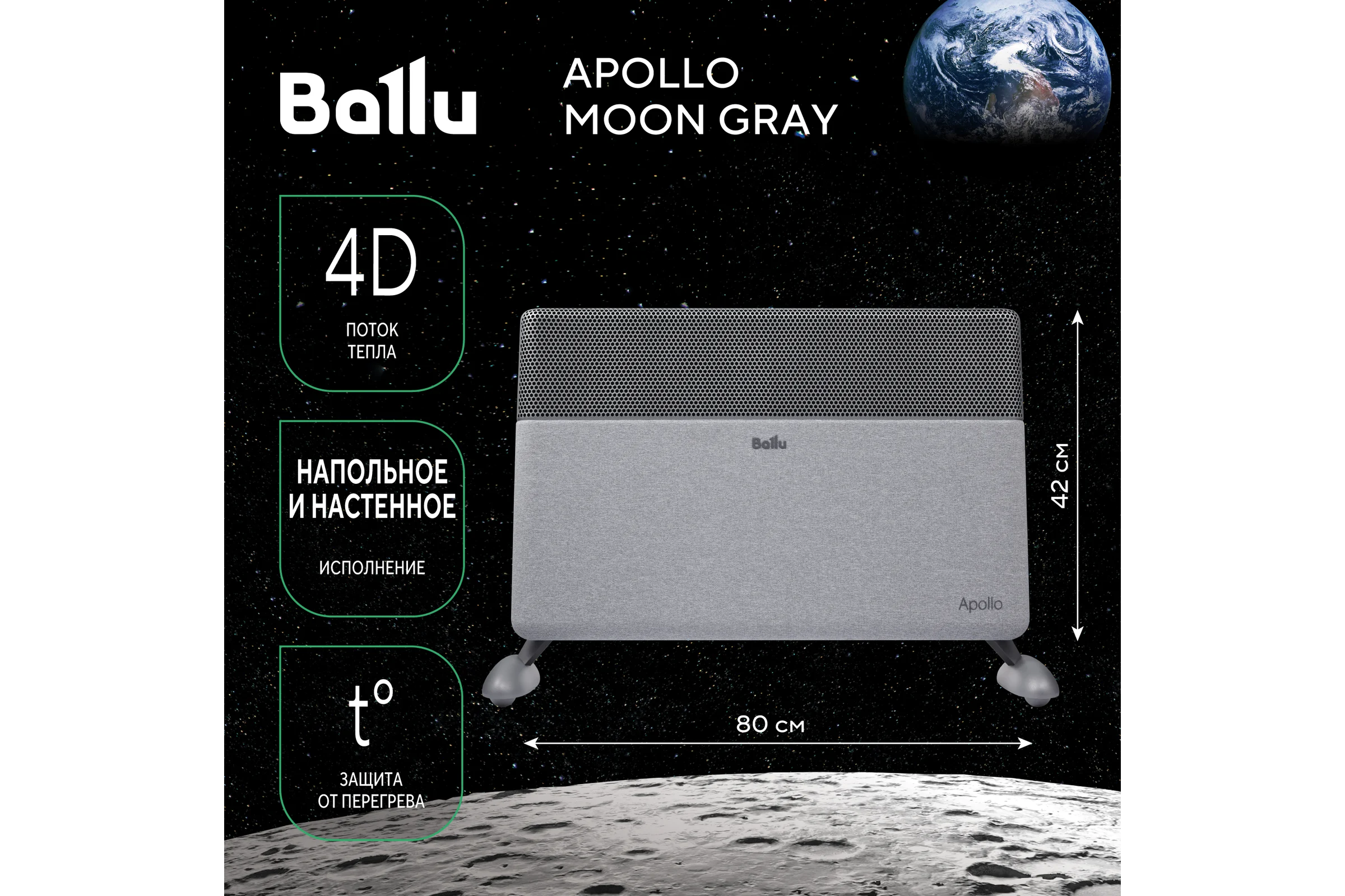 Электрический конвектор Ballu Apollo digital INVERTER Moon Gray BEC/ATI-2501 НС-1343707