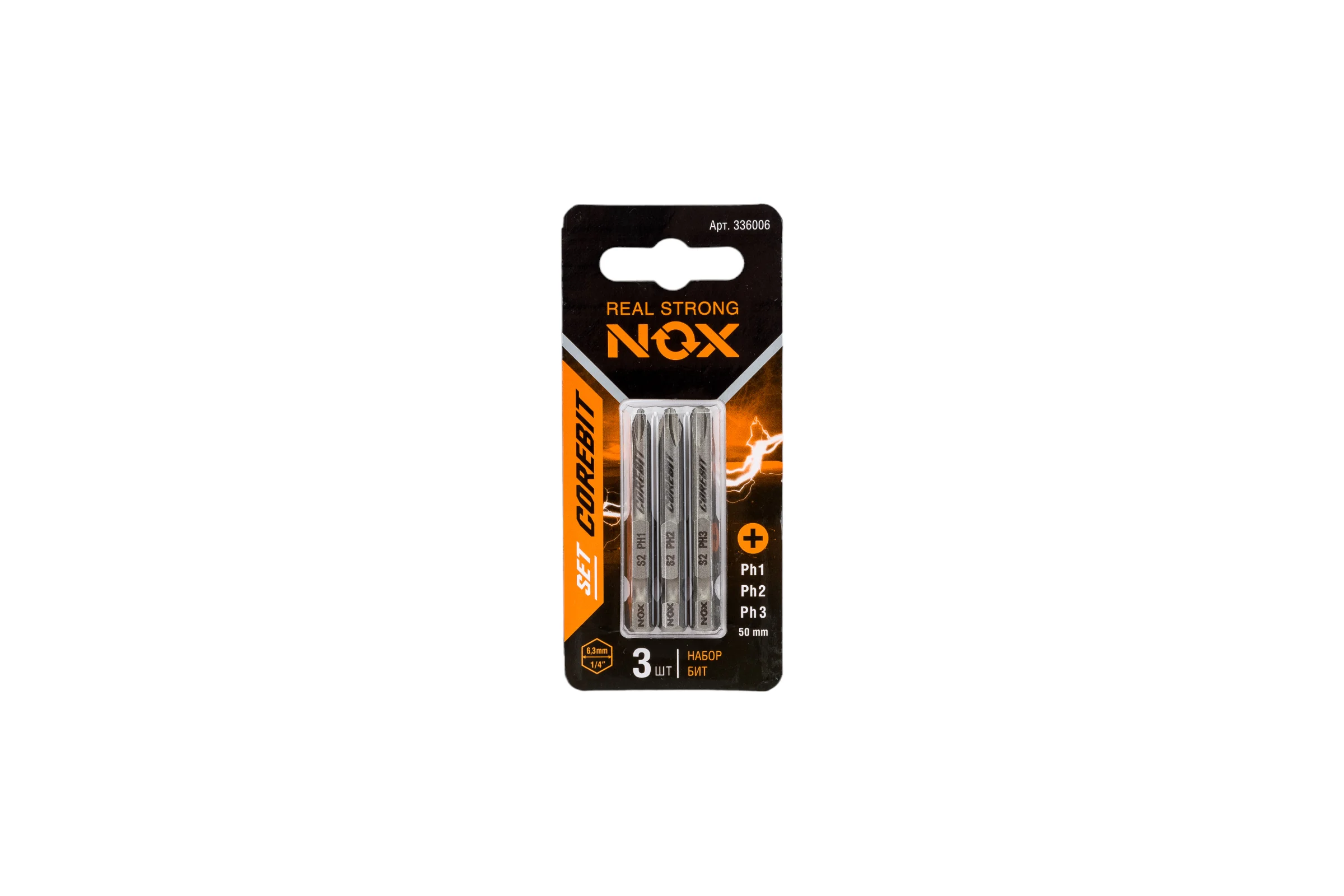 Набор бит (3 шт; Ph 1, 2, 3; 50 мм; карта; E6.3) NOX 336006