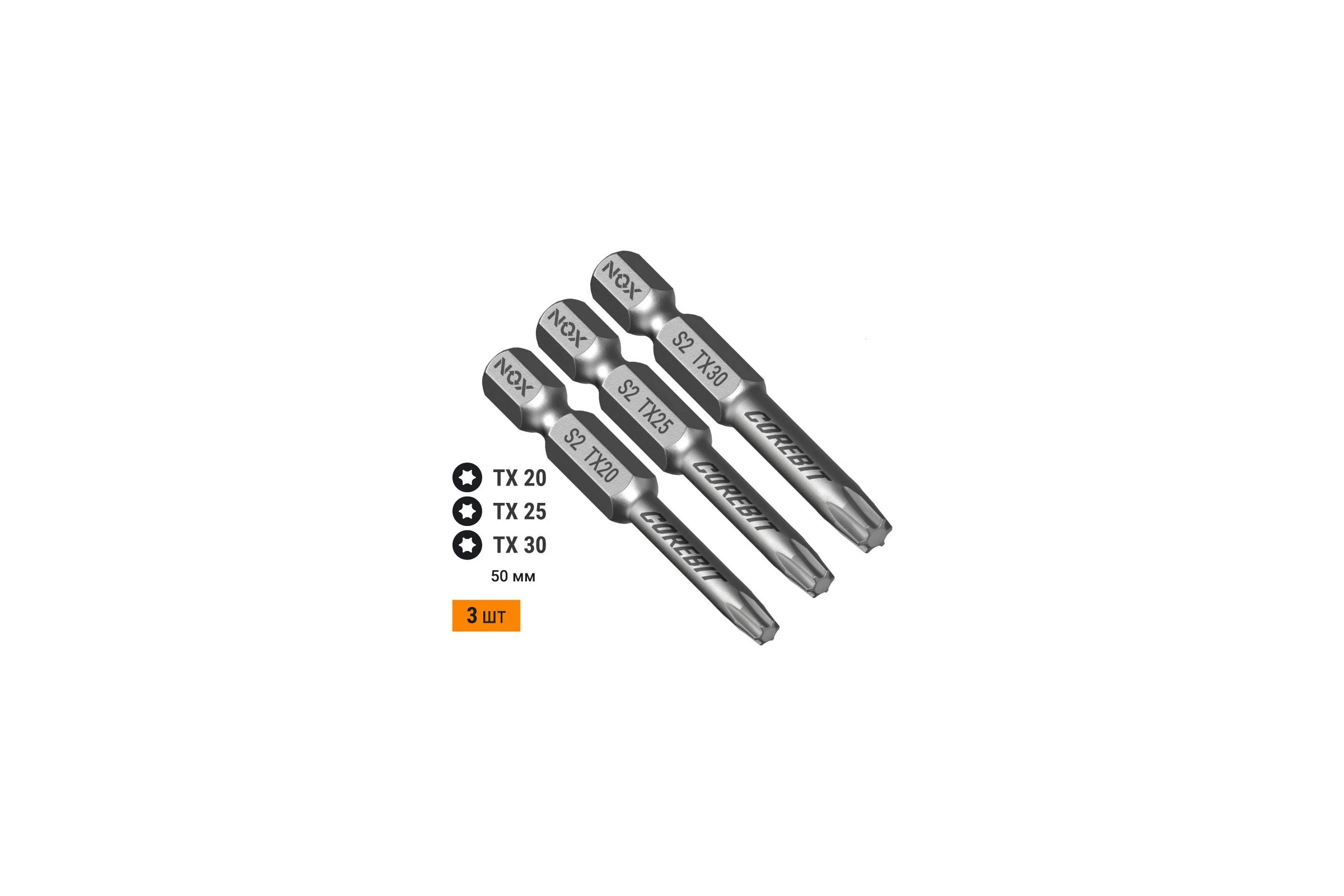 Набор бит (3 шт; Tx20, 25, 30; 50 мм; карта; E6.3) NOX 336009