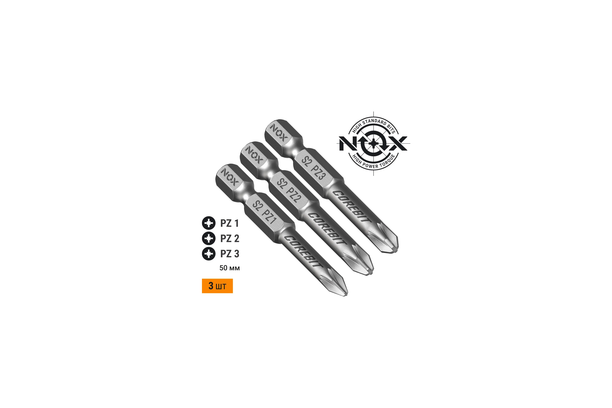 Набор бит (3 шт; Pz 1, 2, 3; 50 мм; карта; E6.3) NOX 336007