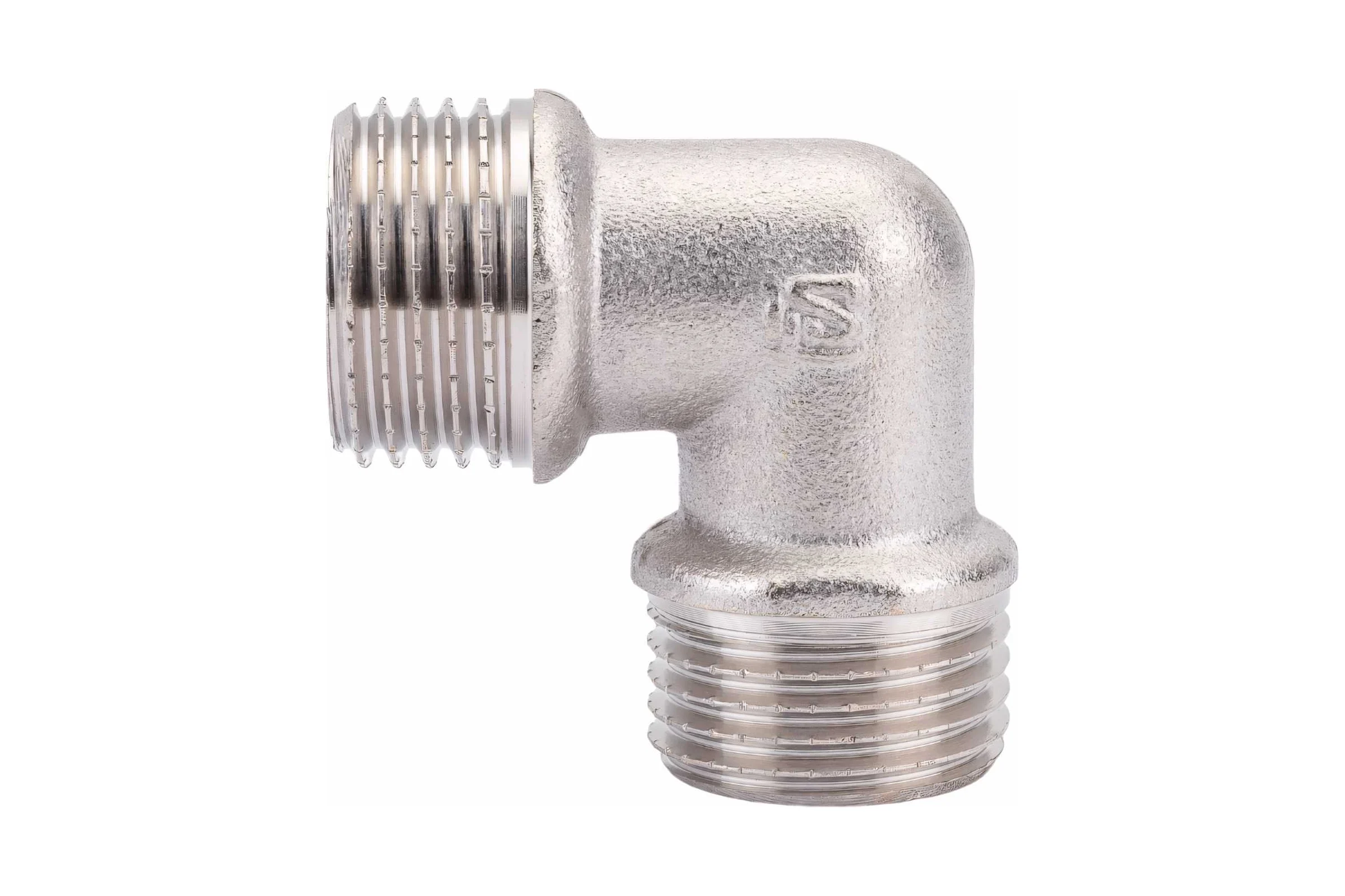 Угольник STI латунный Ду15 (1/2") Ру16 НР/НР никелированный D270-05010