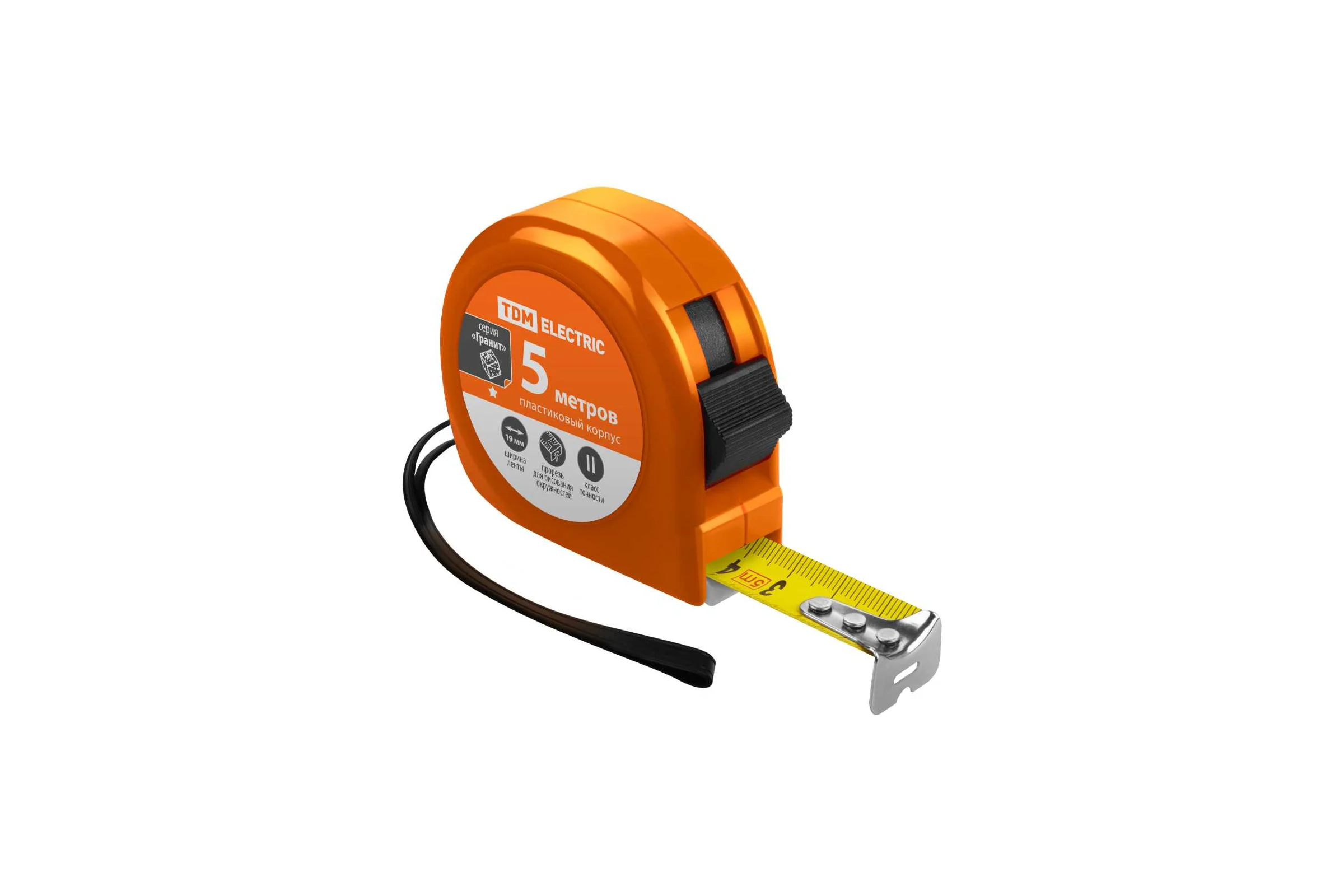 Рулетка TDM ELECTRIC длина 5 м, стальная лента, ширина 19 мм, пластиковый корпус, "Гранит" SQ1018-0102