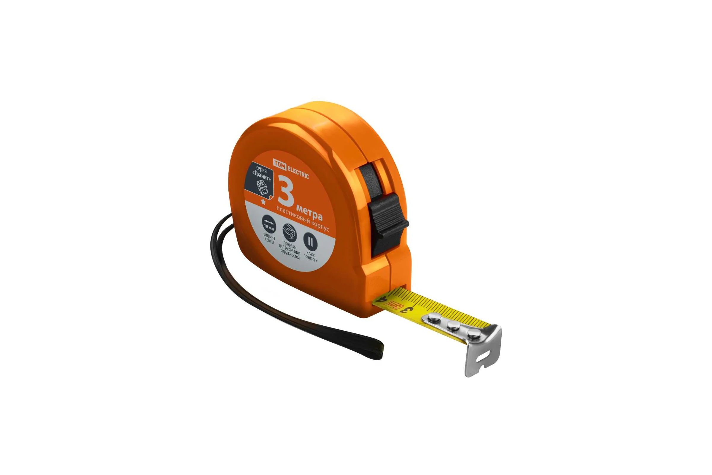 Рулетка TDM ELECTRIC длина 3 м, стальная лента, ширина 16 мм, пластиковый корпус, "Гранит" SQ1018-0101