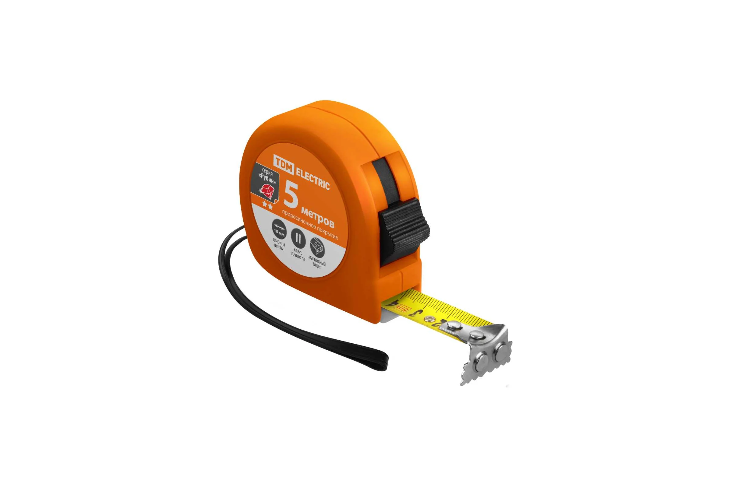 Рулетка TDM ELECTRIC длина 5 м, стальная лента, ширина 19 мм, прорезиненное покрытие, магнит, "Рубин" SQ1018-0106