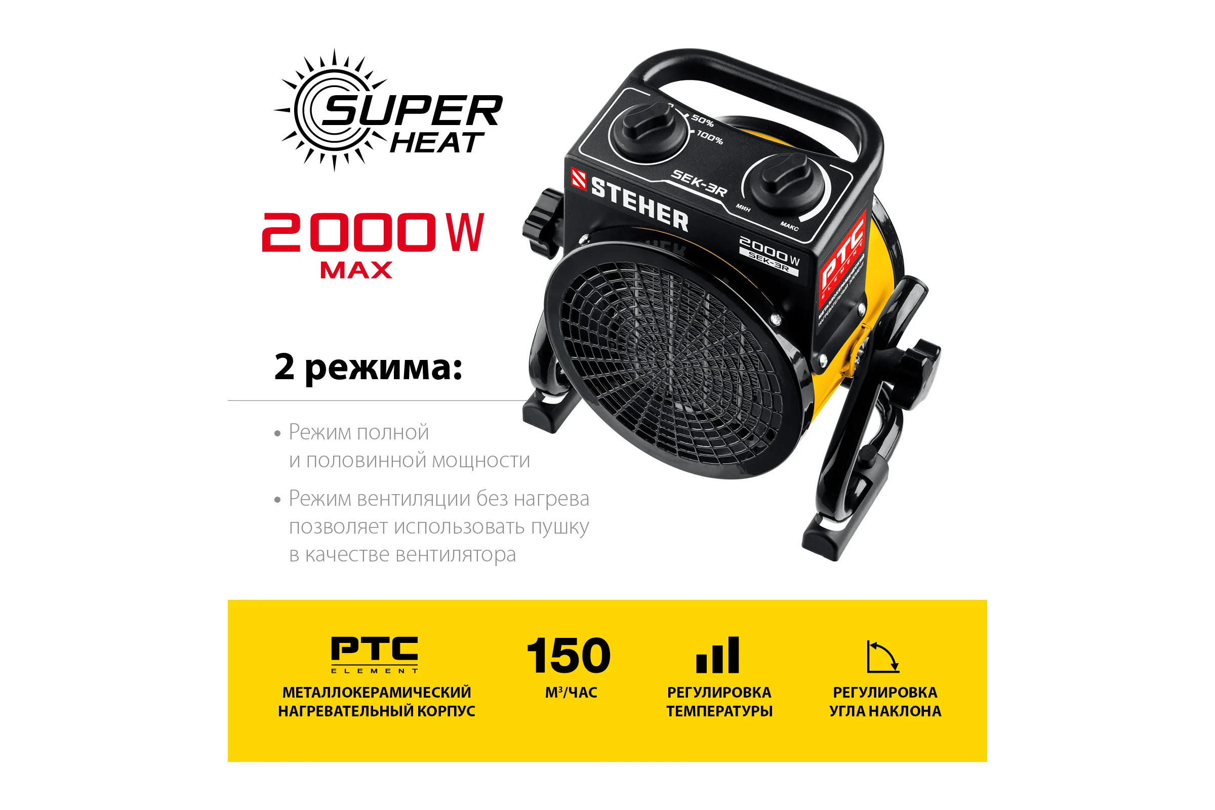 Электрическая тепловая пушка STEHER 2 кВт, МКН SEK-3R