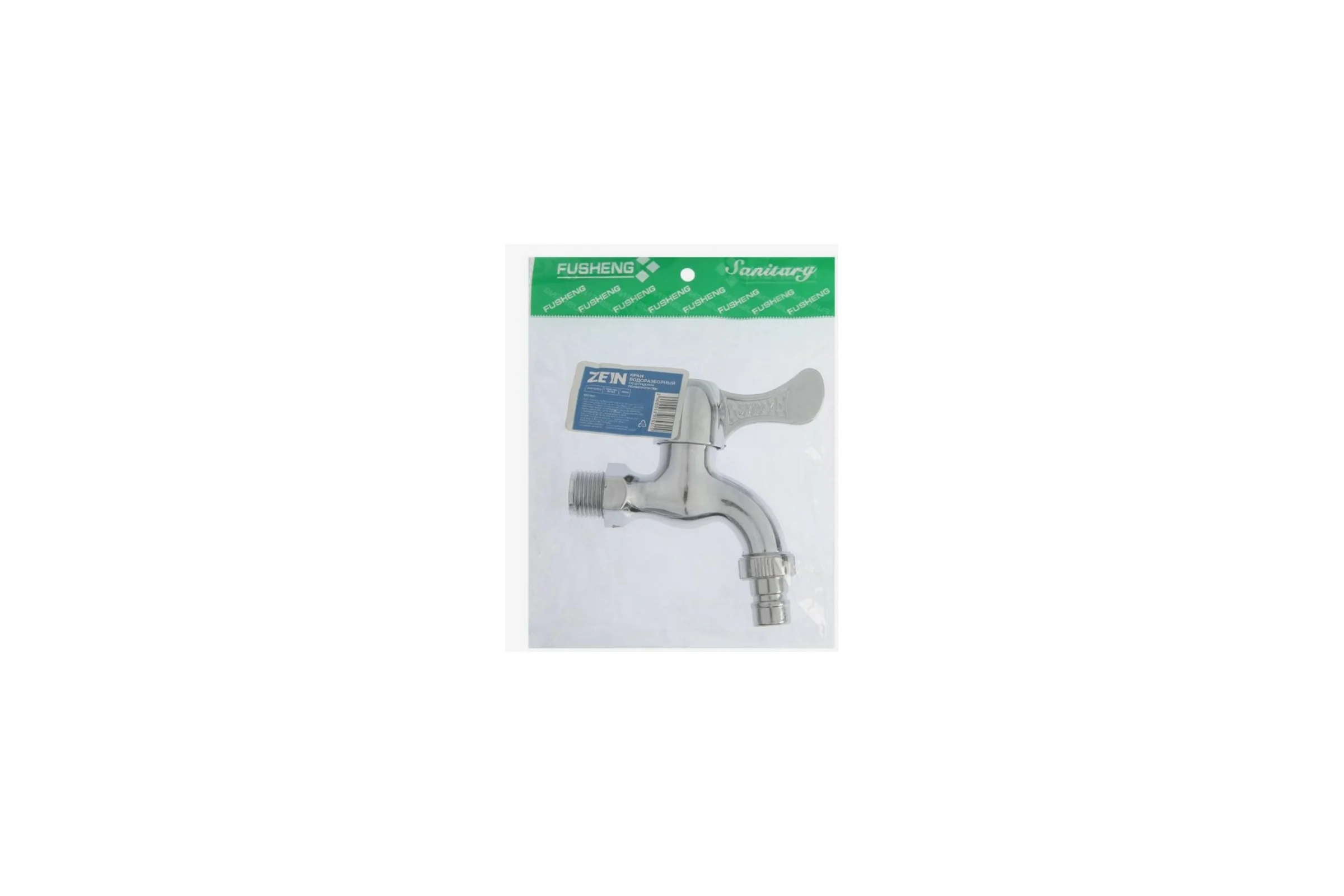 Водоразборный кран Zein 1/2", со штуцером, с крест-ручкой, PP, кран-букса, хром 5307531