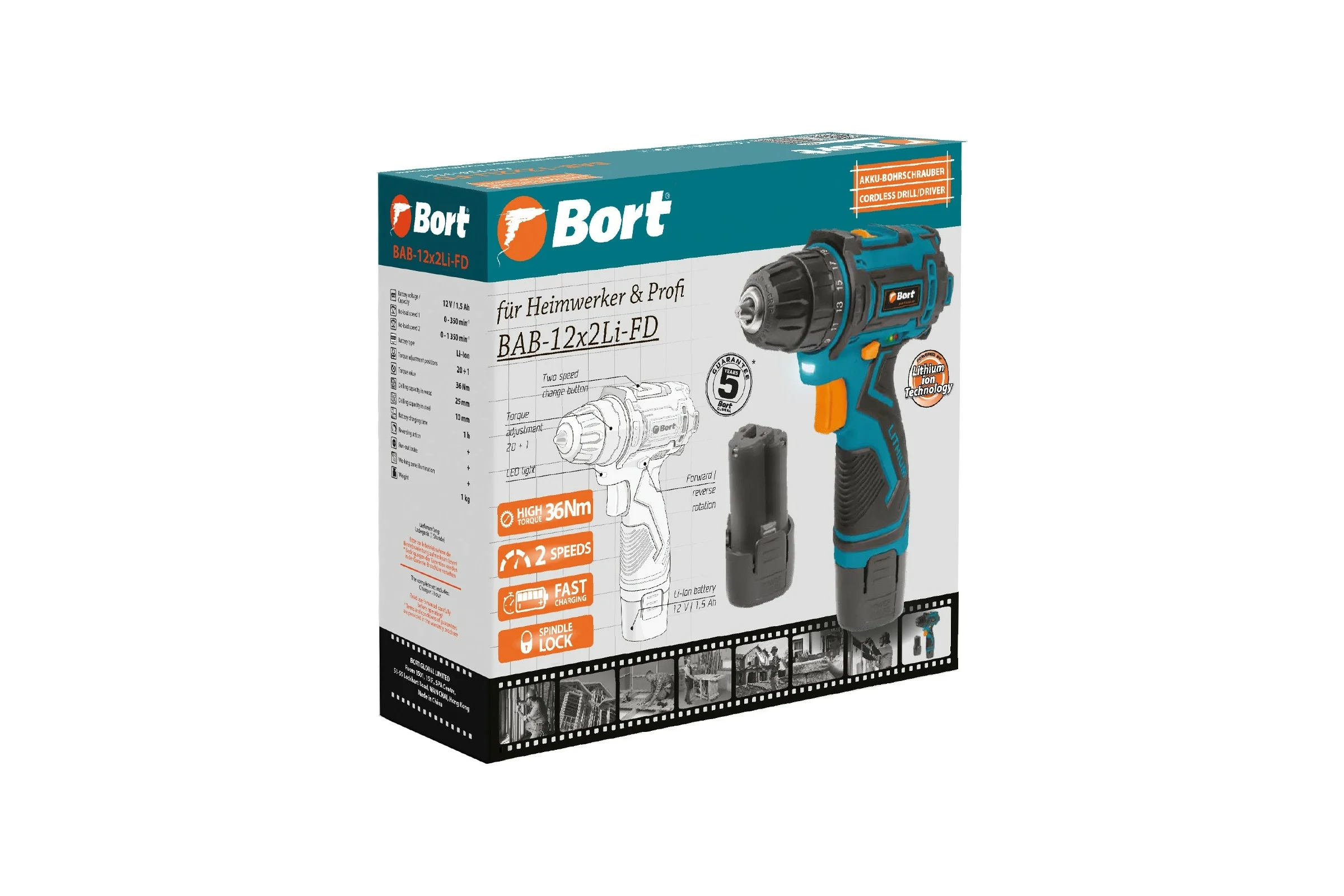 Аккумуляторная дрель-шуруповерт BORT BAB-12x2Li-FD 93413151